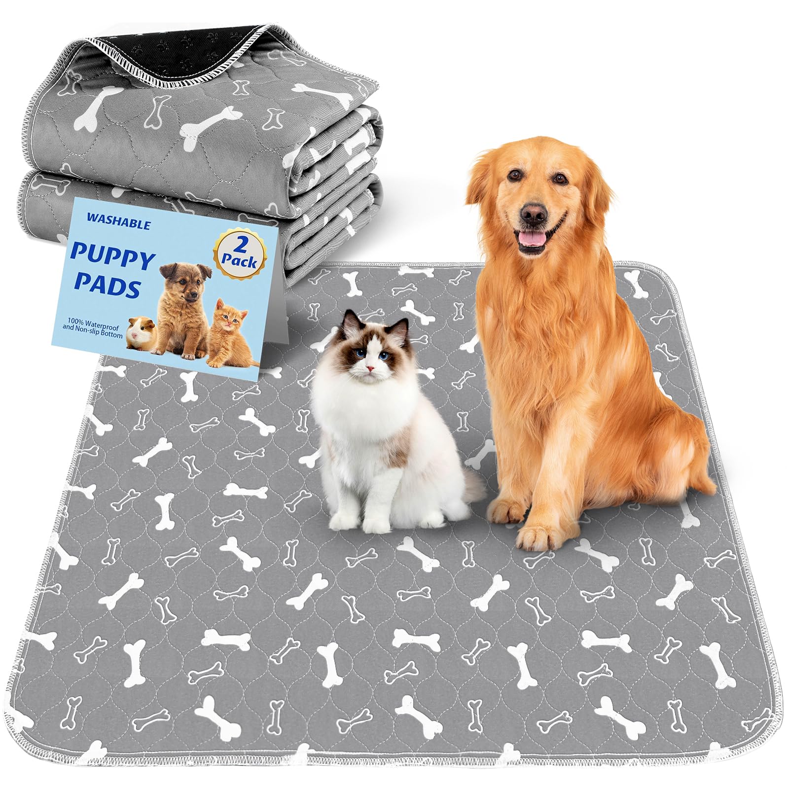 Baodan Washable Pee Pads for Dogs, 2 Pack Large Reusable Puppy Mat