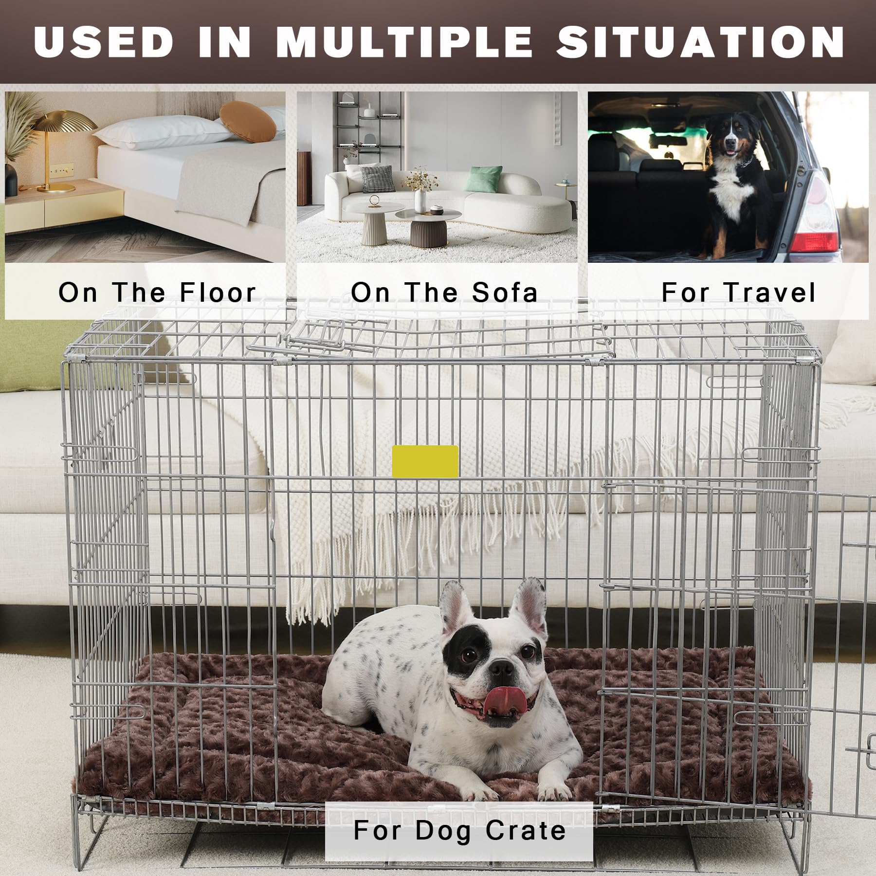 Washable Dog Bed Mat Reversible Dog Crate Pad Soft Fluffy Pet Kennel