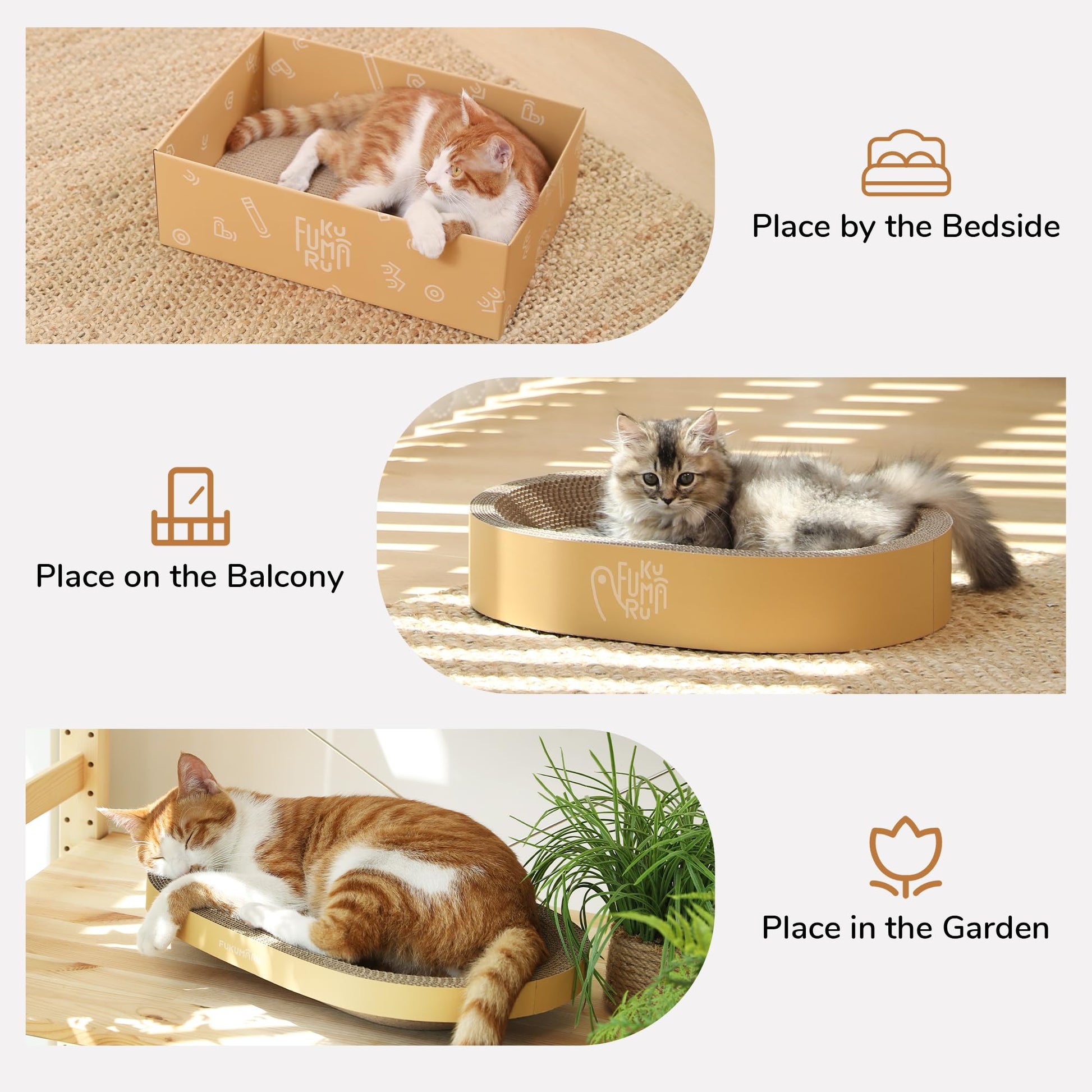 FUKUMARU 3PCS Cardboard Cat Scratcher Bed, Durable Oval Cat Bed