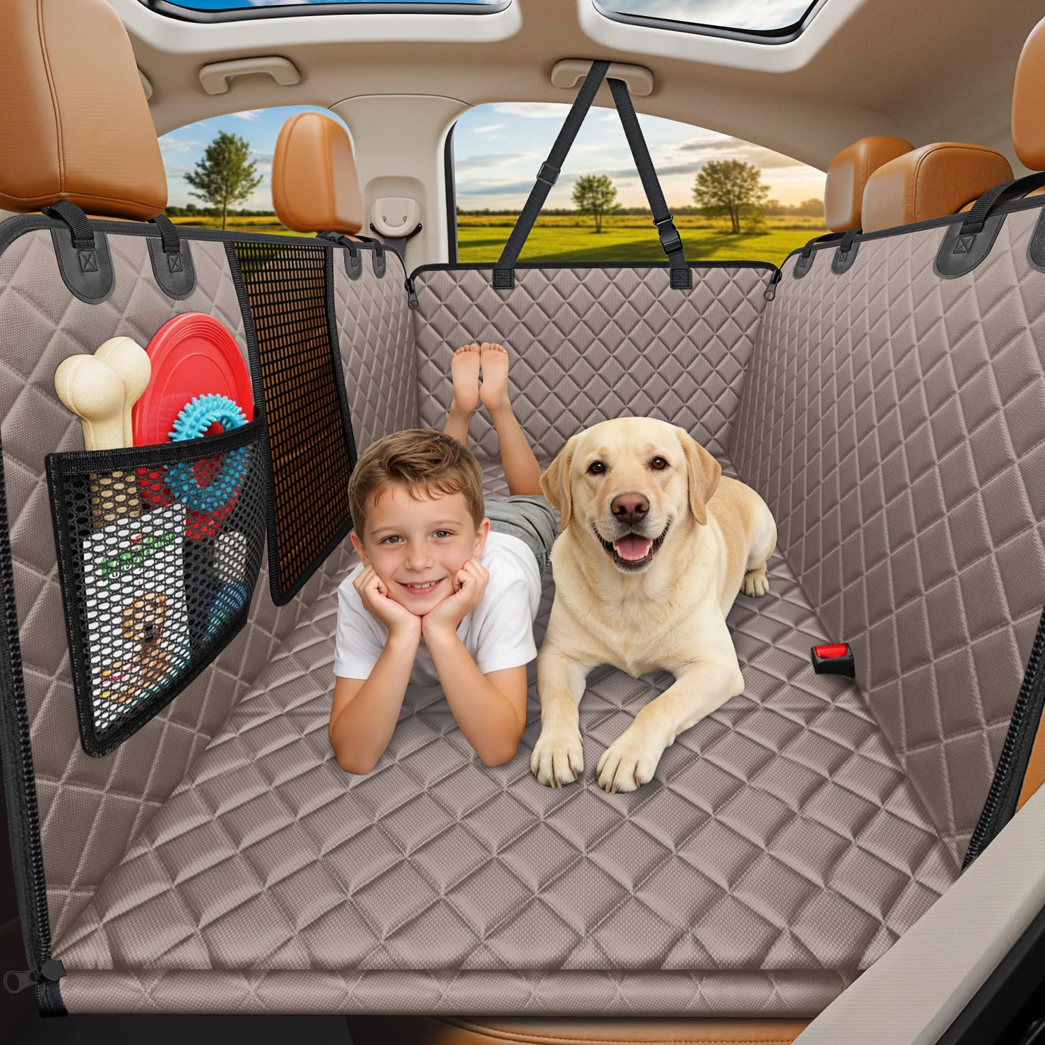 URPOWER Backseat Extender for Dogs Hard Bottom Dog Car Seat Cover