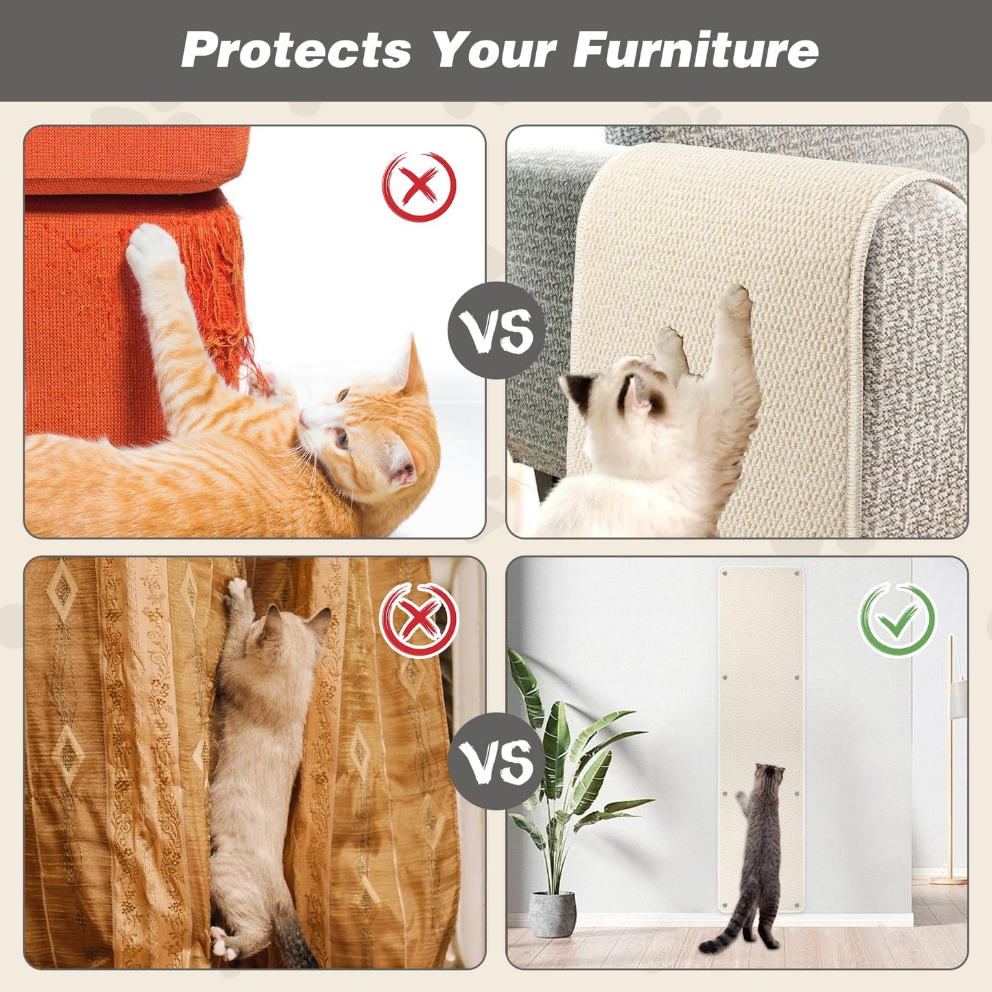 FHTONGE 71x15.8 Thickened Cat Wall Climbing Carpet with 16 Furniture