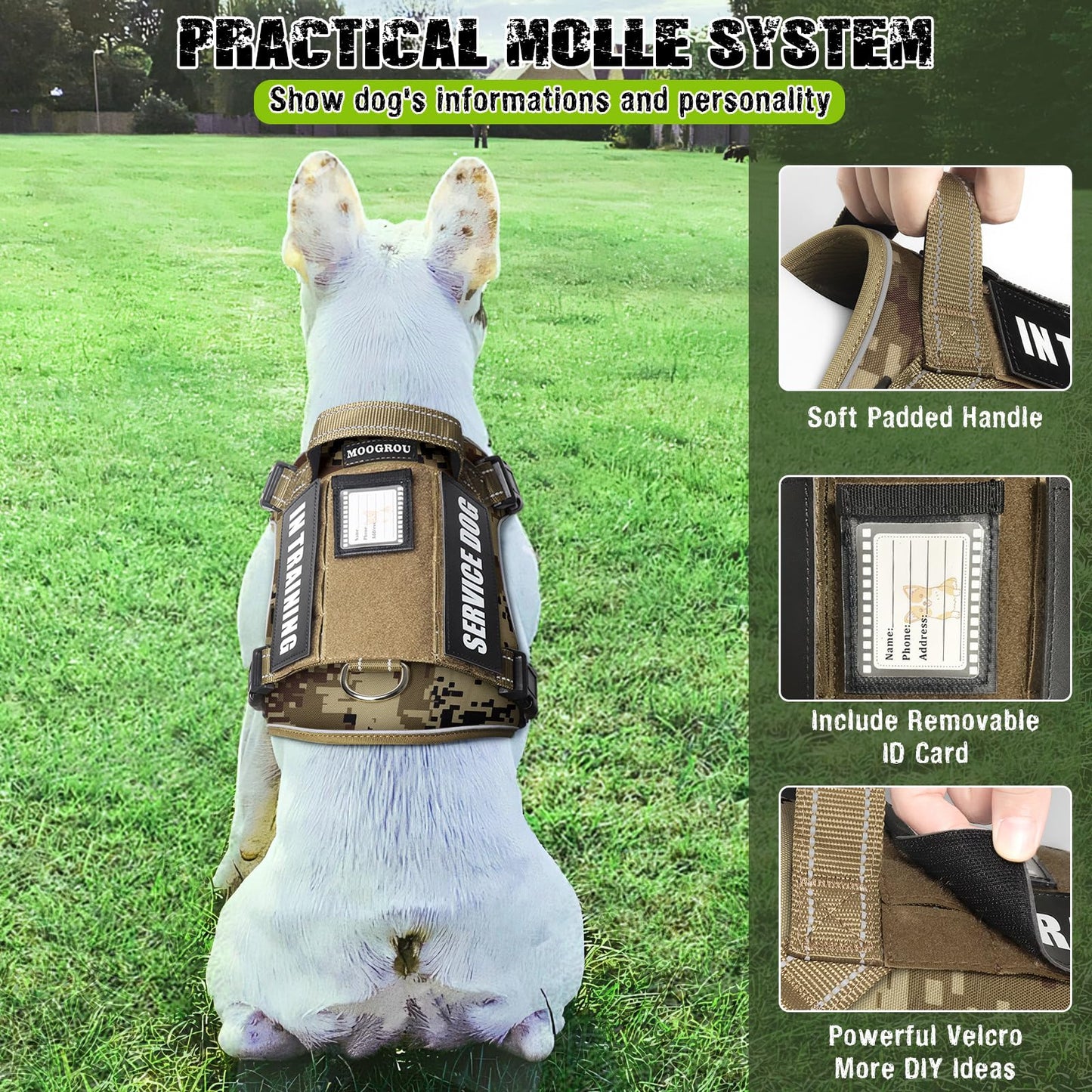 MOOGROU Tactical Dog Harness and Leash Set Small Sized Dog,Heavy Set