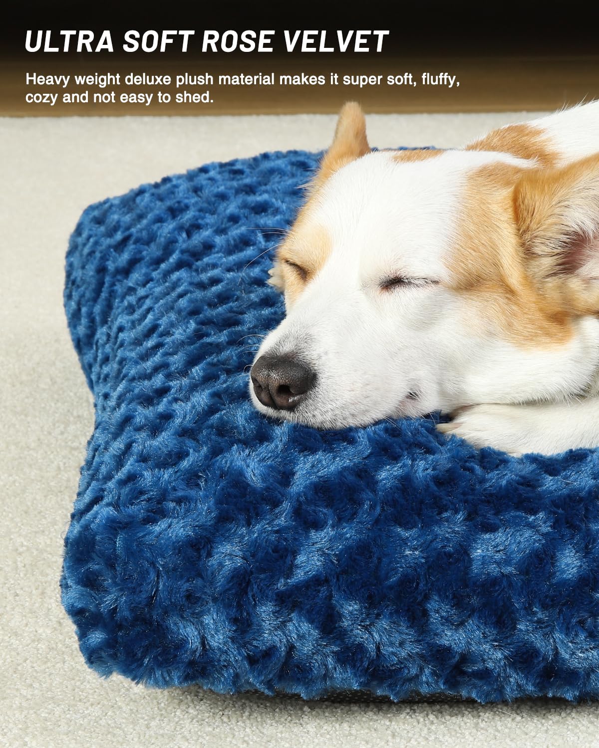 KSIIA Washable Dog Bed Comfy Dog Crate Pad Deluxe Plush Pet Bed