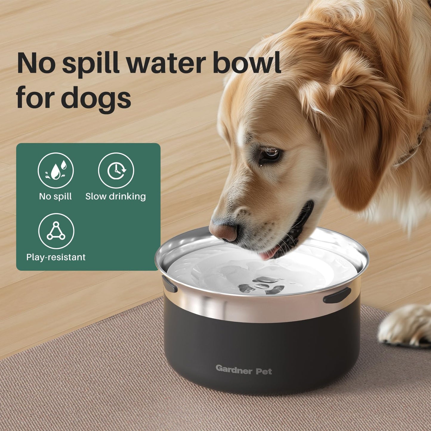 Gardner Pet Dog Bowls Stainless Steel No Spill Water Bowl, Slow Bowl