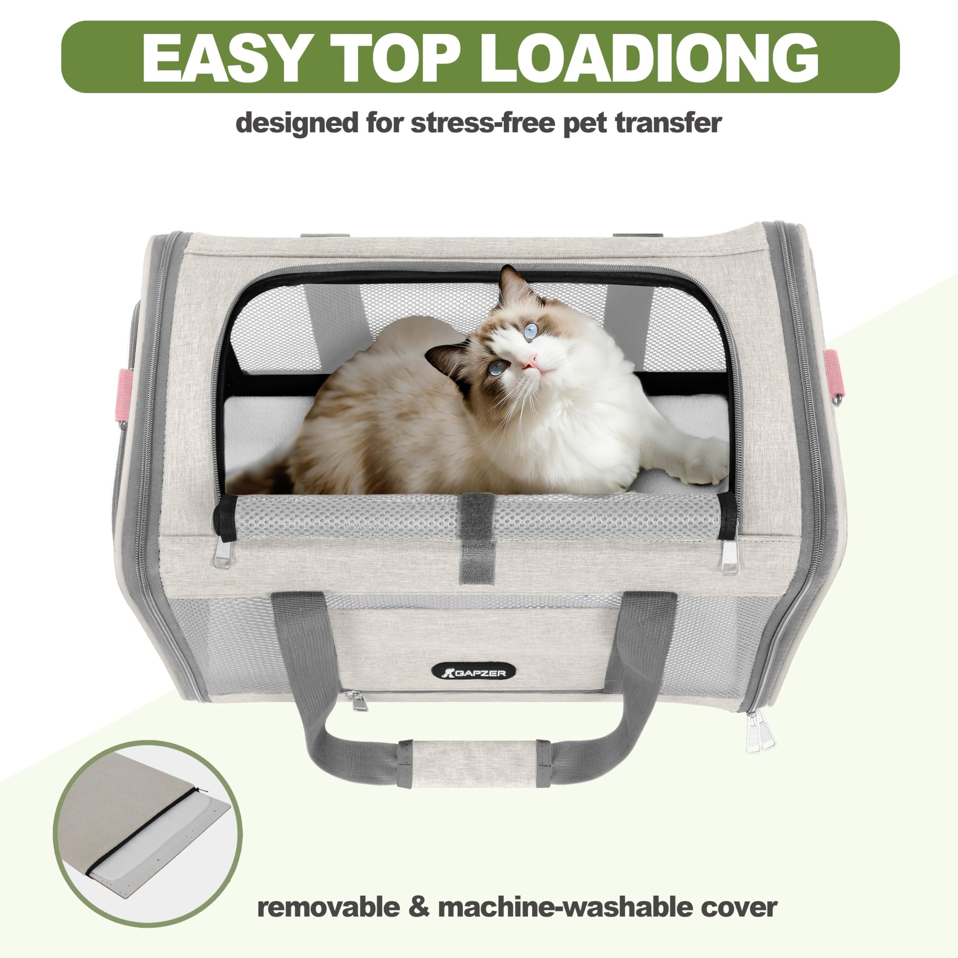 GAPZER Cat Carrier American Airline Approved 18x11x11, Top Opening Bag