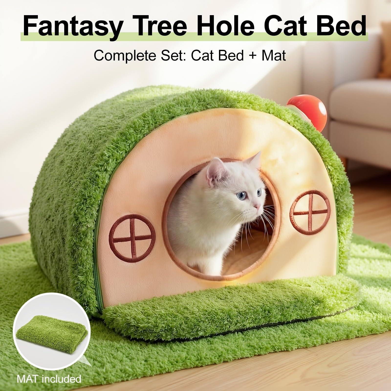 Mellownido Cat House for Indoor Cats Cute Cat Bed Cave, Tree Hole Bed