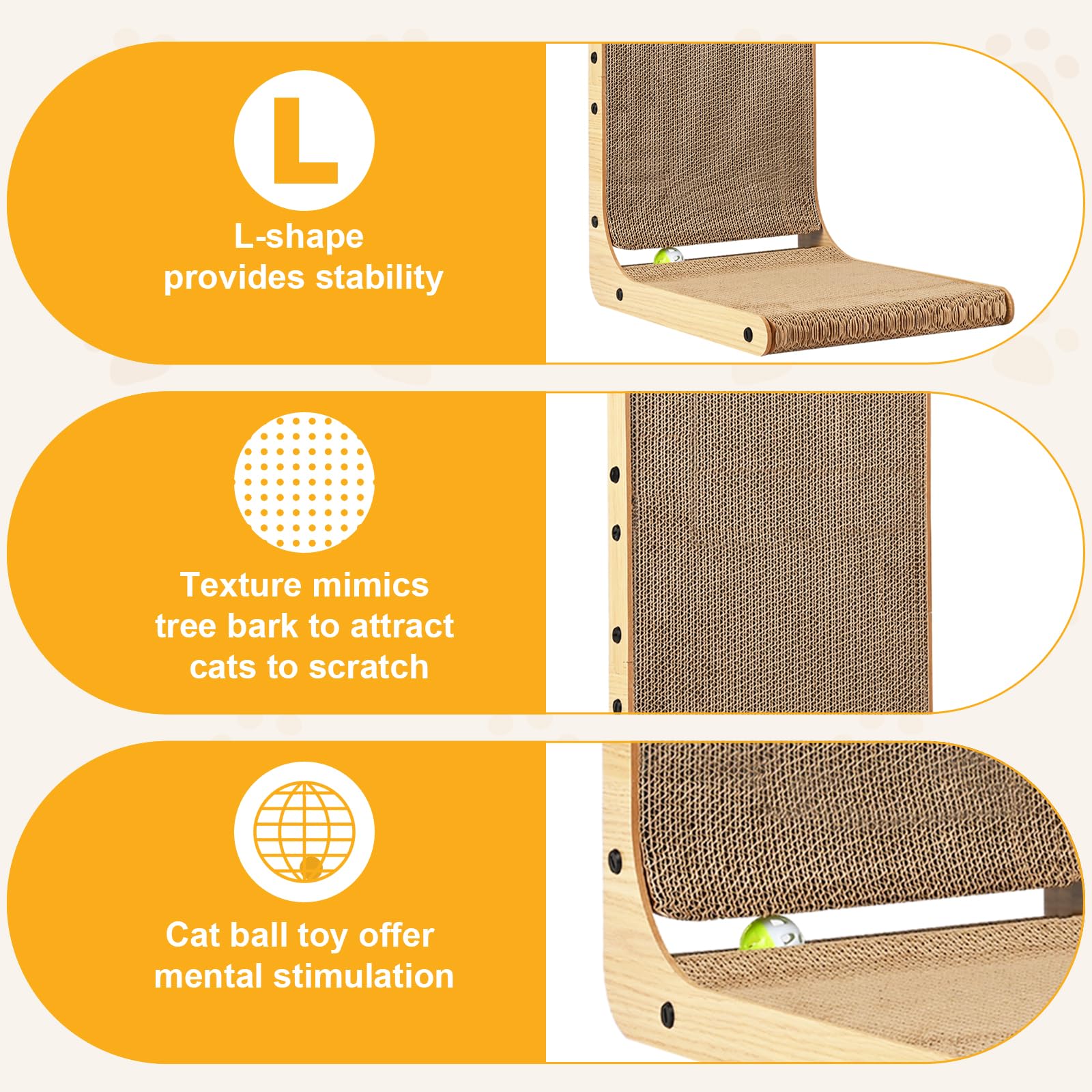 SOCATER Cat Scratcher L Shape Large, Cat Scratching Pad for Ball