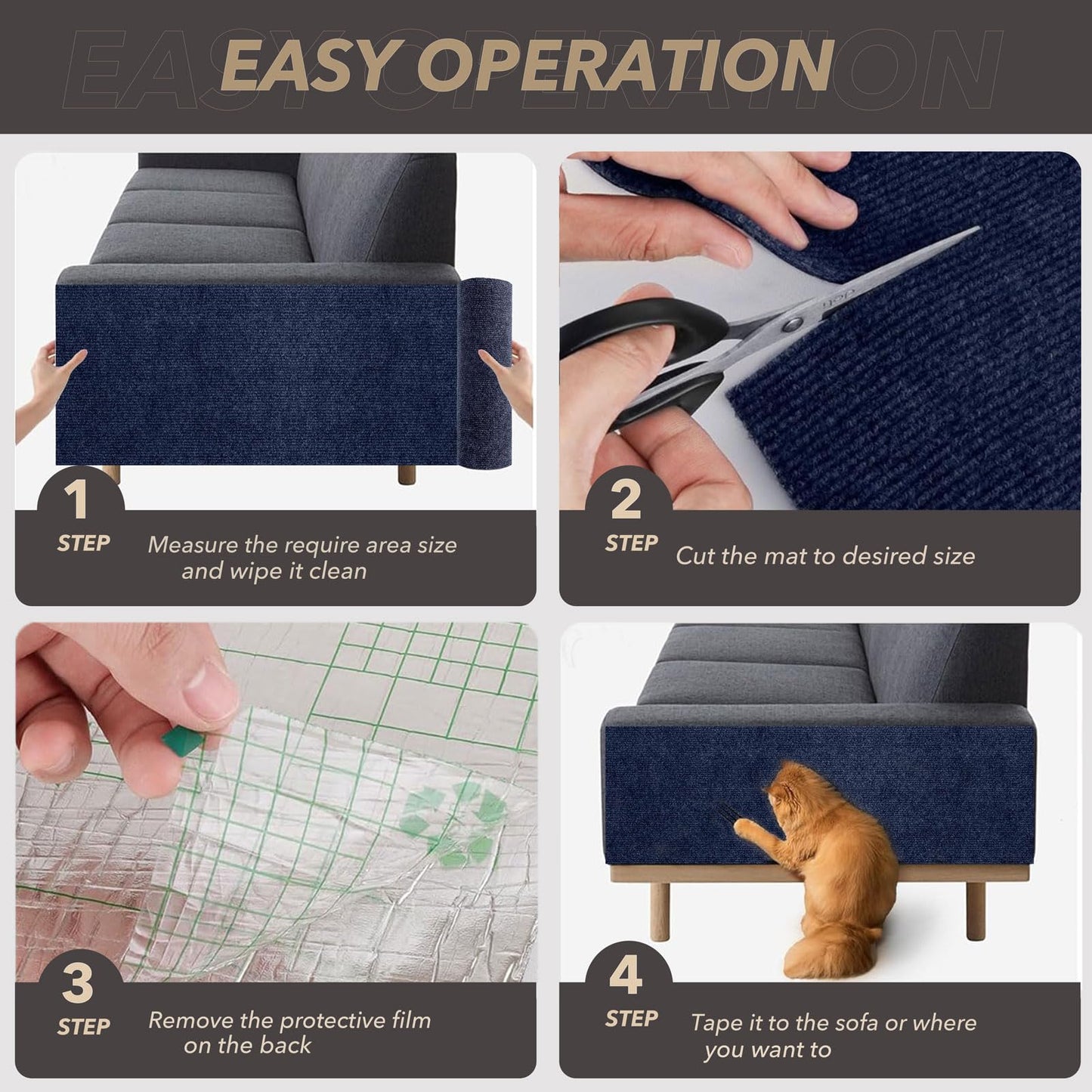 X15.8" Cat Scratching Mat, Self-Adhesive Cats Carpet, DIY Scratch Mat
