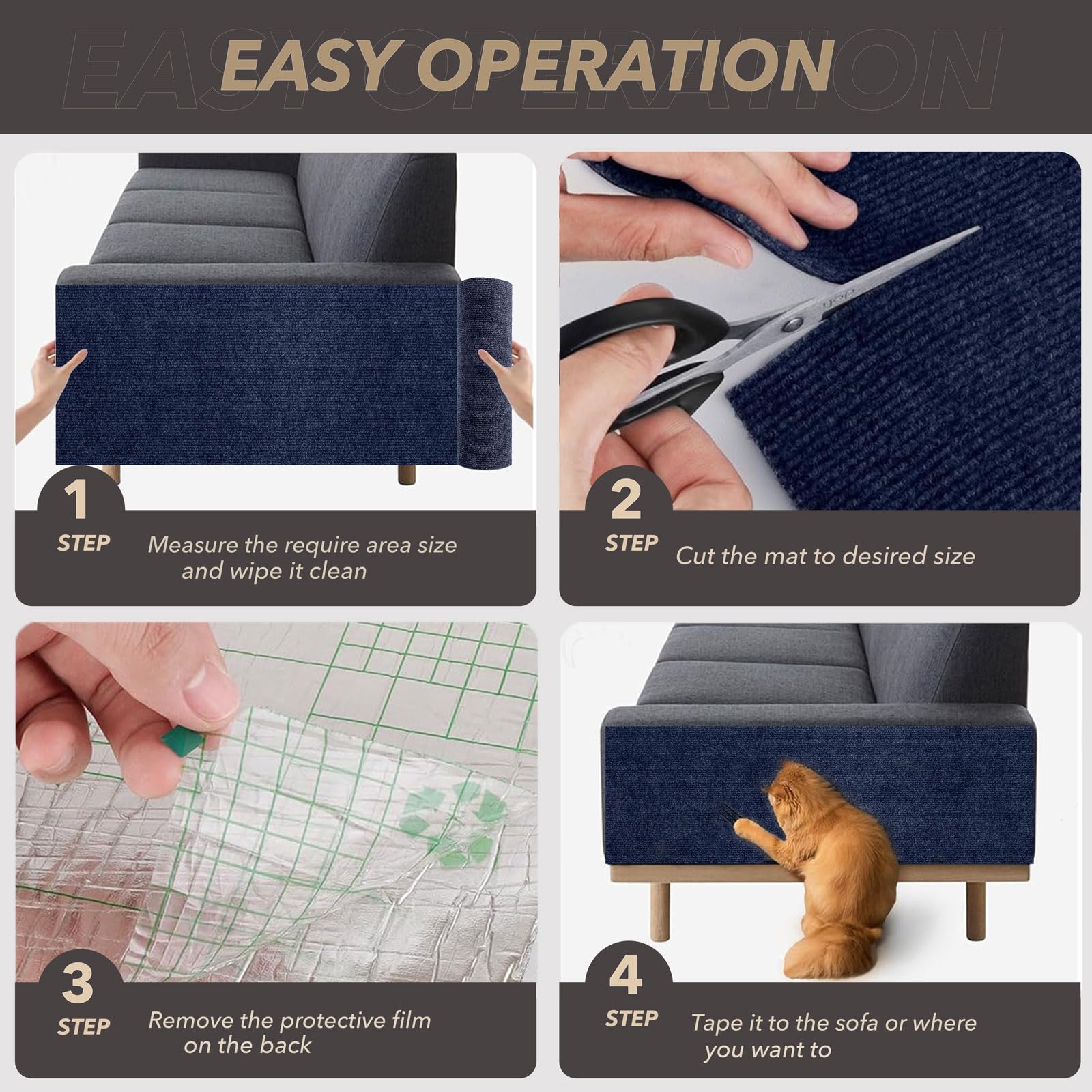 X15.8" Cat Scratching Mat, Self-Adhesive Cats Carpet, DIY Scratch Mat