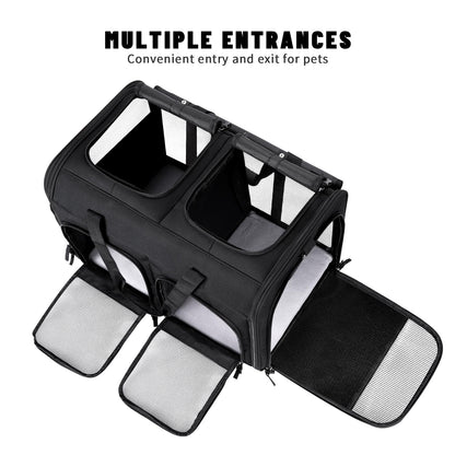Groxkox Cat Carrier for 2 Cats, Foldable Double Cat and Dog Carrier