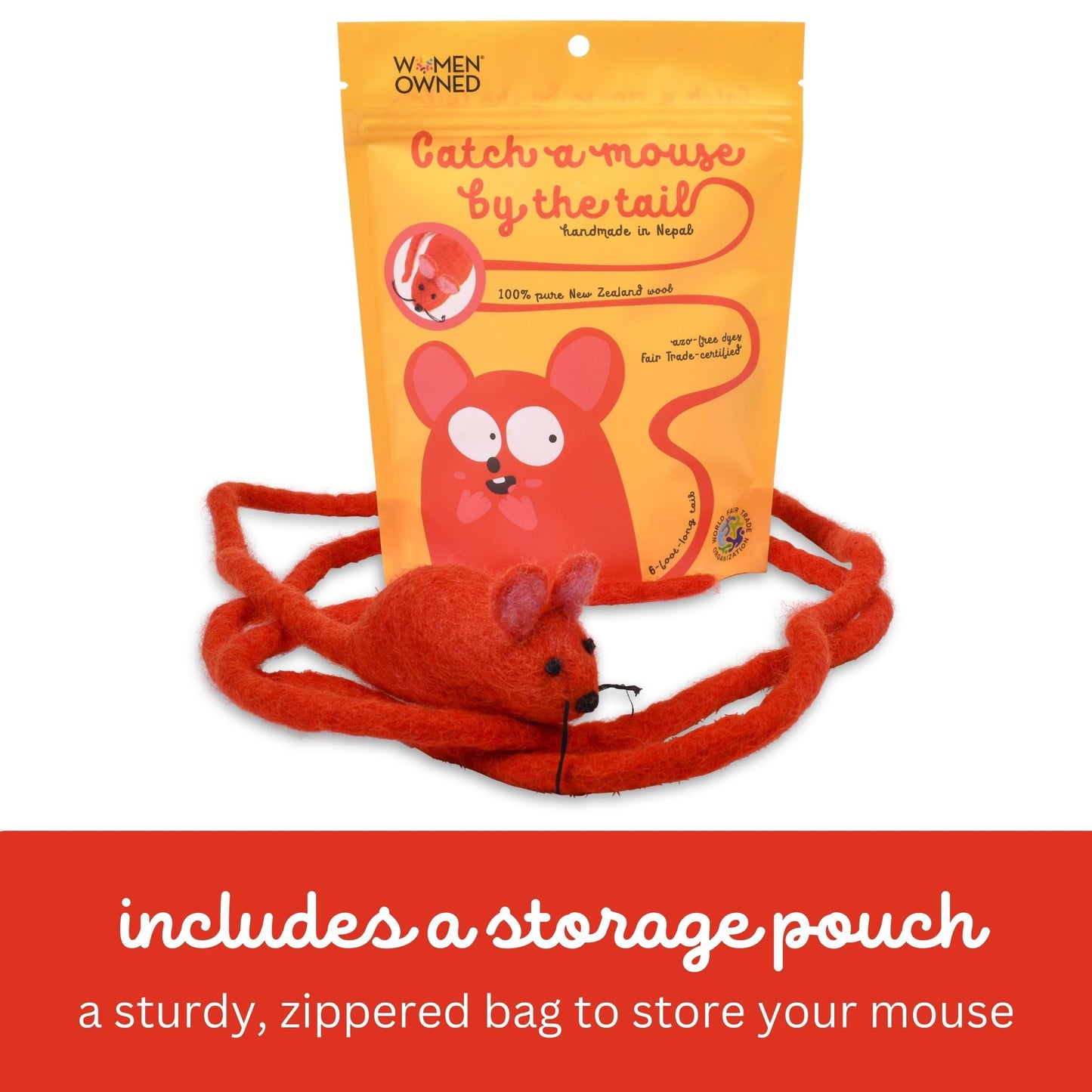 Catch a Mouse by The Tail Wool Cat Mouse Toy with a 6-Foot Tail Catnip