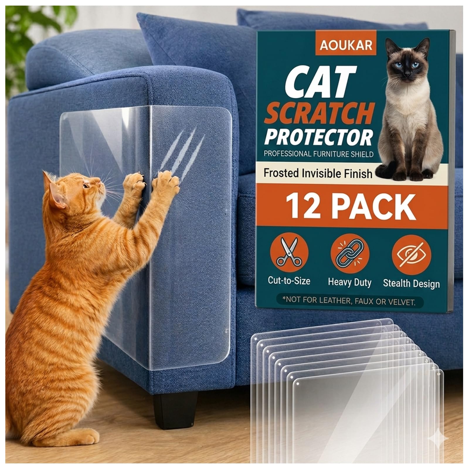 Cat Scratch Furniture Protector 12-Pack [Non-Reflective] Furniture