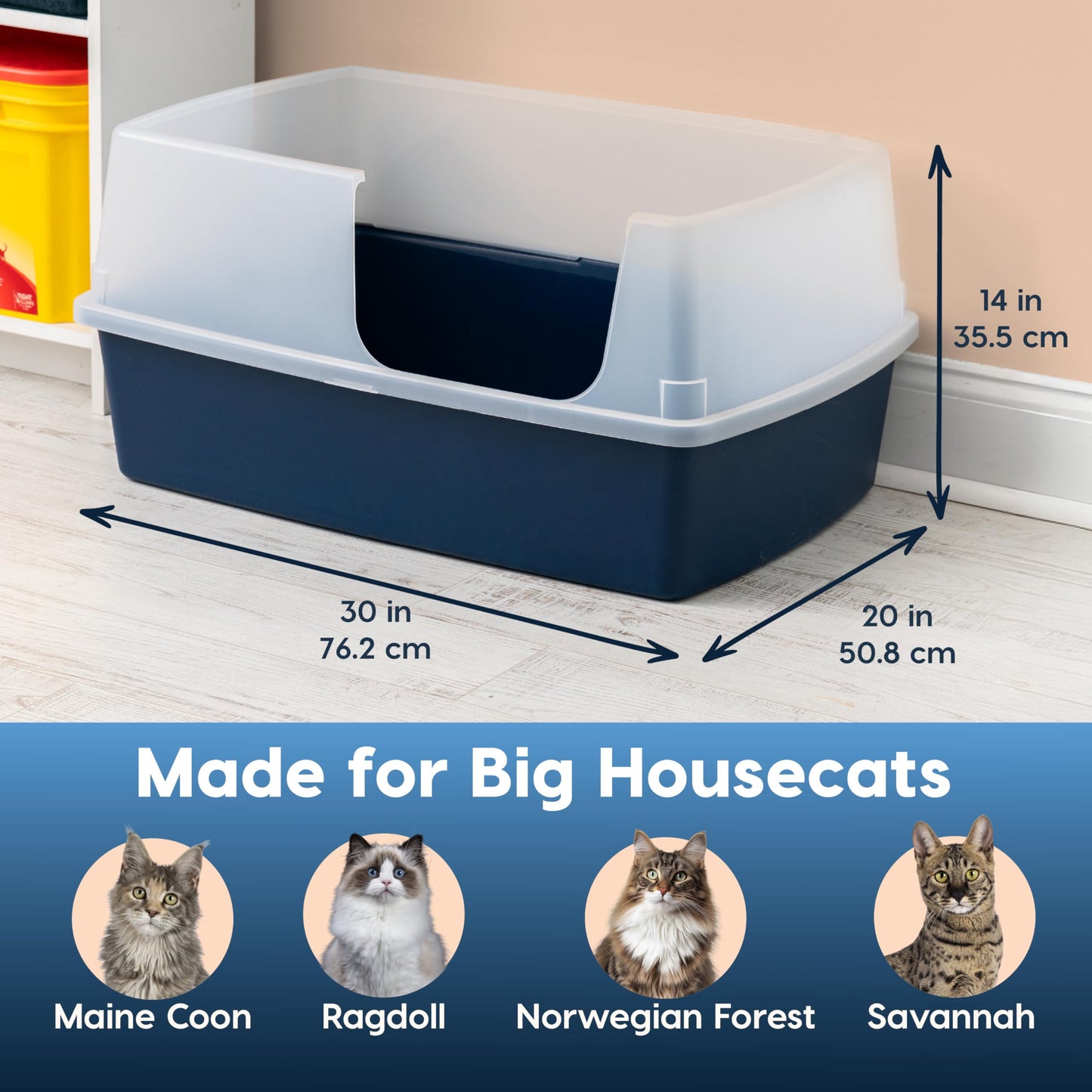 IRIS USA XX-Large Side Entry Cat Litter Box, Open Top Extra Box