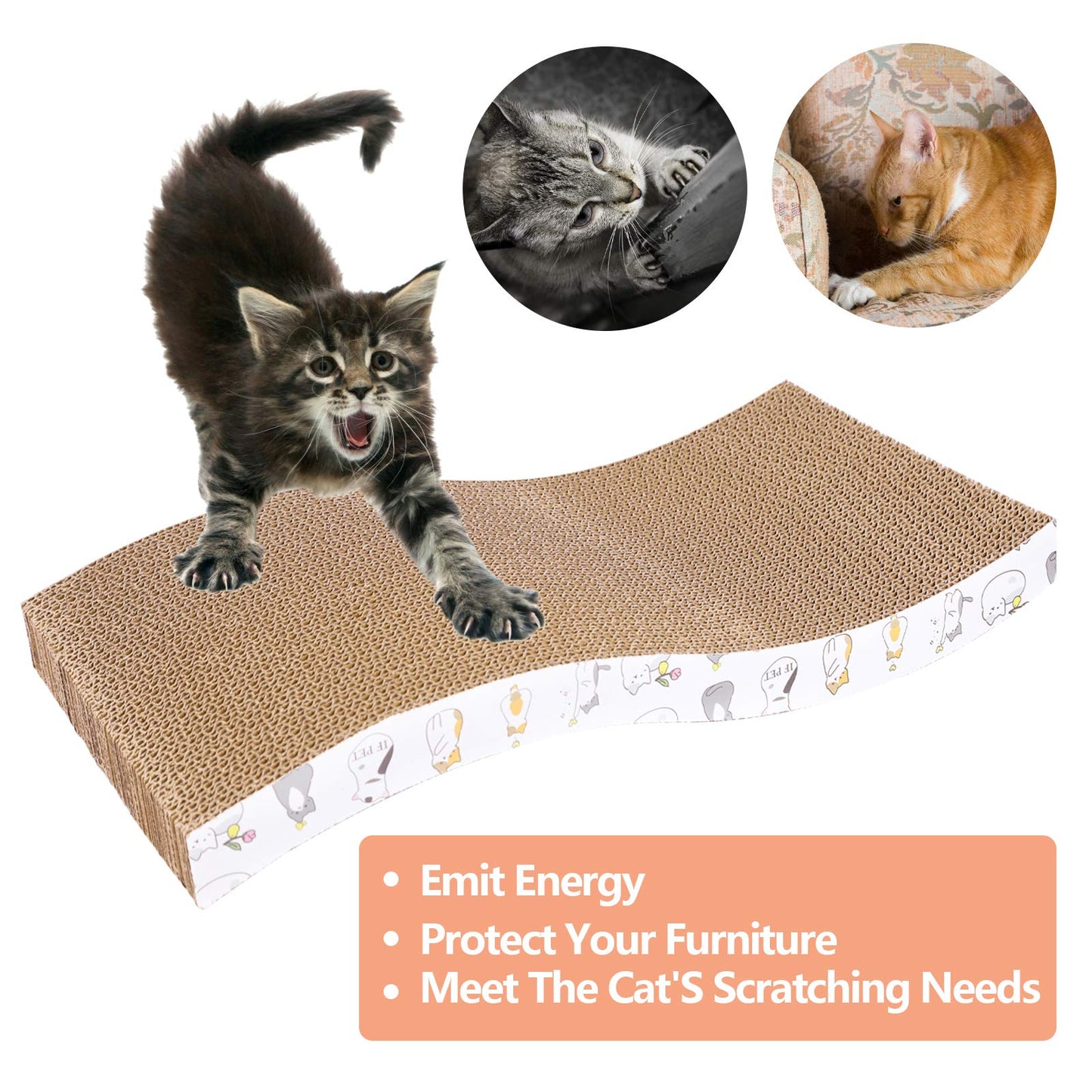 PatiencET 3 Pack Cat Scratcher Pad Recycle Corrugated Cat Furniture