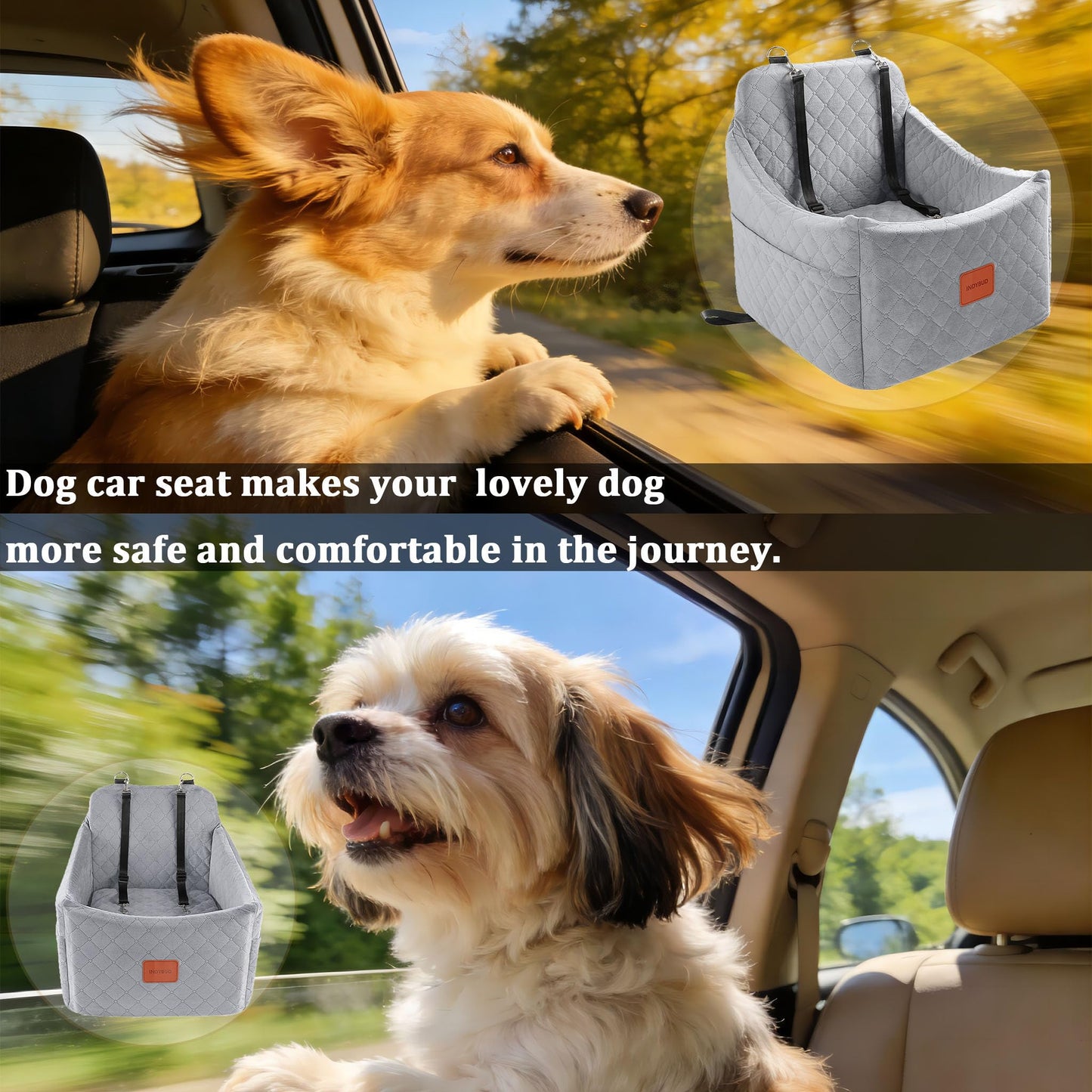 INDYBUD Dog Car Seat for Small/Medium Dogs up to Memory Foam Seat