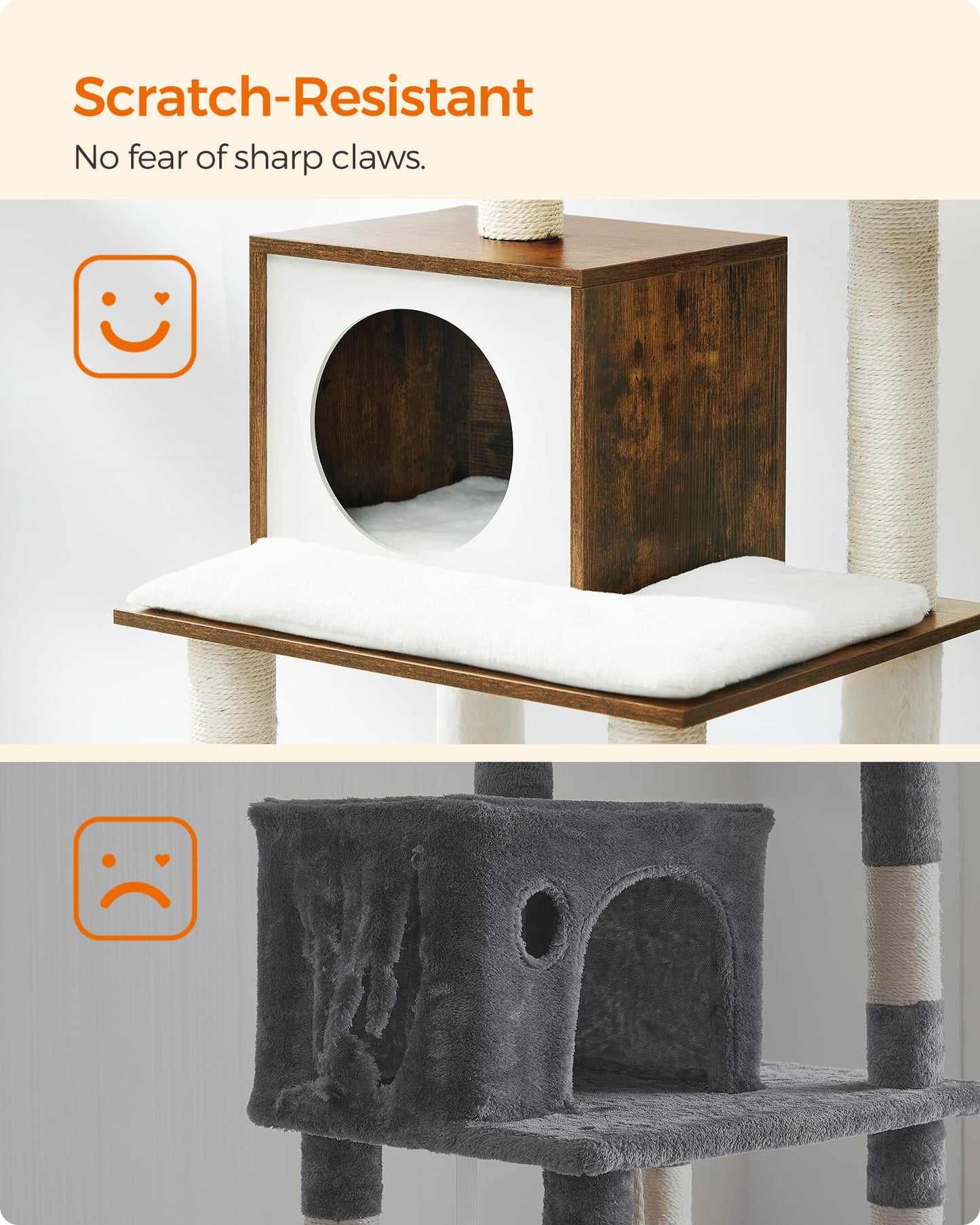 Feandrea Cat Tree, 56.3-Inch Modern Cat Tower, Multi-Level Plush Condo