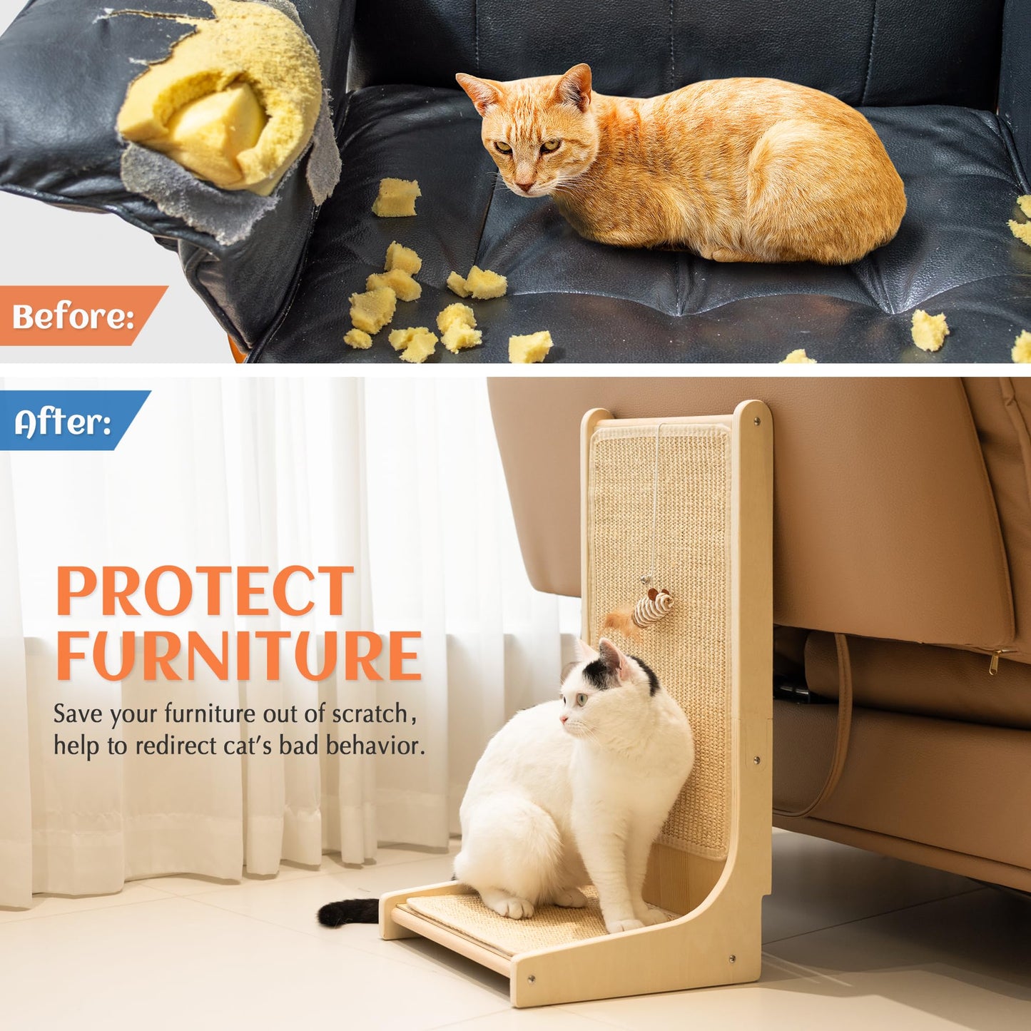 PETKARAY Sisal Cat Scratcher, Upright Cat Scratch Pad Wall Mounted Pad