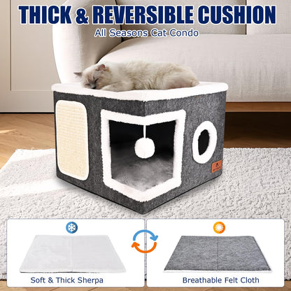 Felt Cat Cave Beds for Indoor Cats, Foldable Cat Hideaway with House