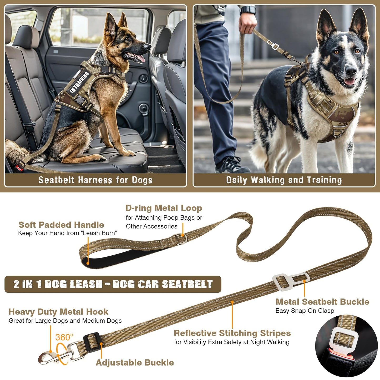 MOOGROU Tactical Dog Harness and Leash Set for Large Dogs,Heavy Set