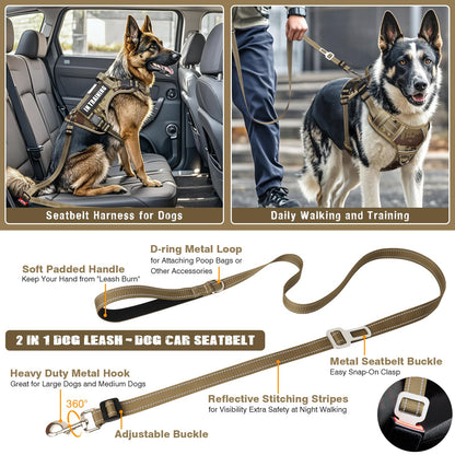 MOOGROU Tactical Dog Harness and Leash Set for Large Dogs,Heavy Set