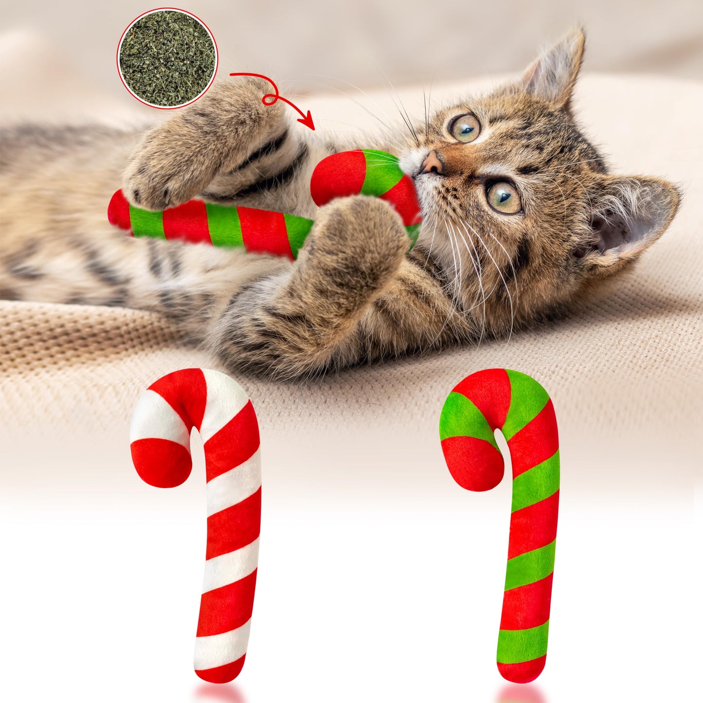 MALLMALL6 2Pcs Christmas Candy Cane Catnip Toys Gift for Cat, Catnip