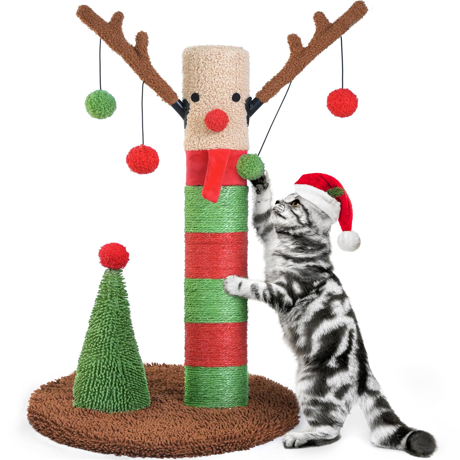 BOLUO Christmas Cat Scratching Post Deer Cat Trees for Adult Teaser