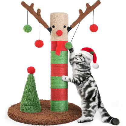 BOLUO Christmas Cat Scratching Post Deer Cat Trees for Adult Teaser