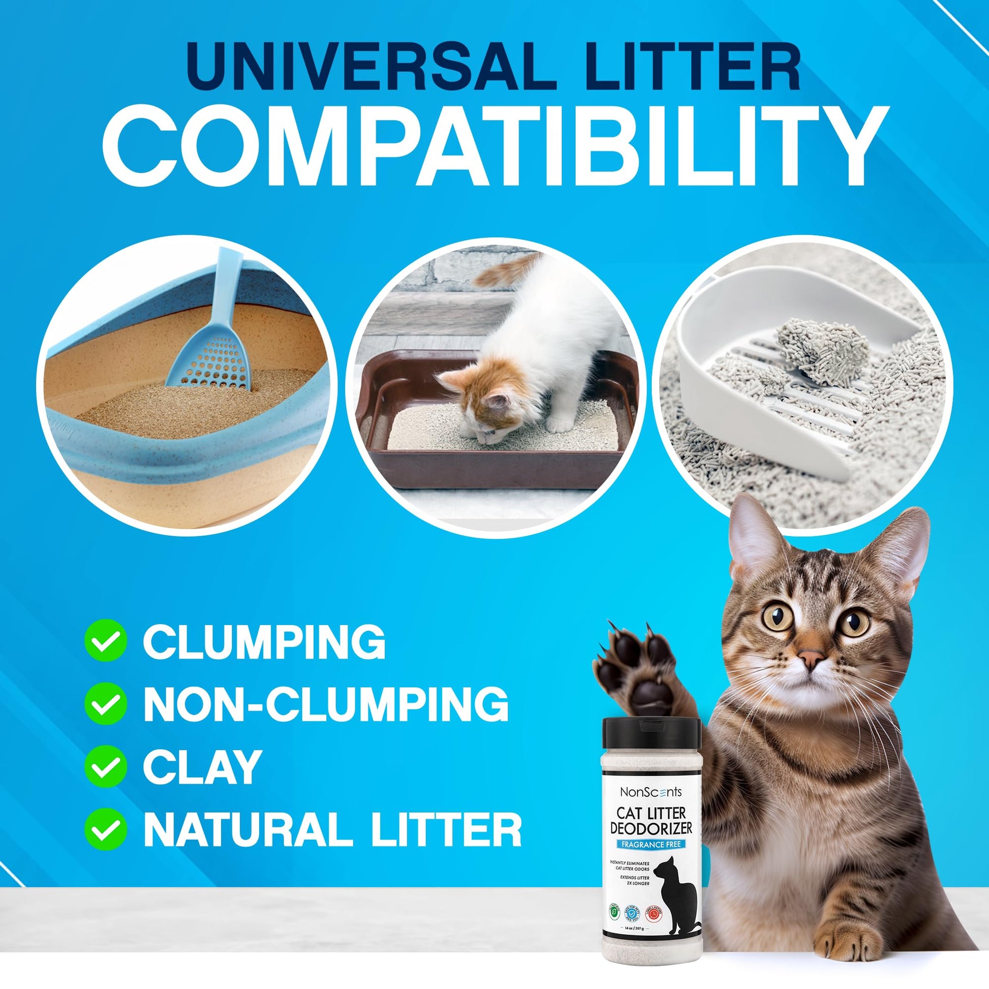 NonScents Cat Box Deodorizer Odor Eliminator Reduces Scooping, Box