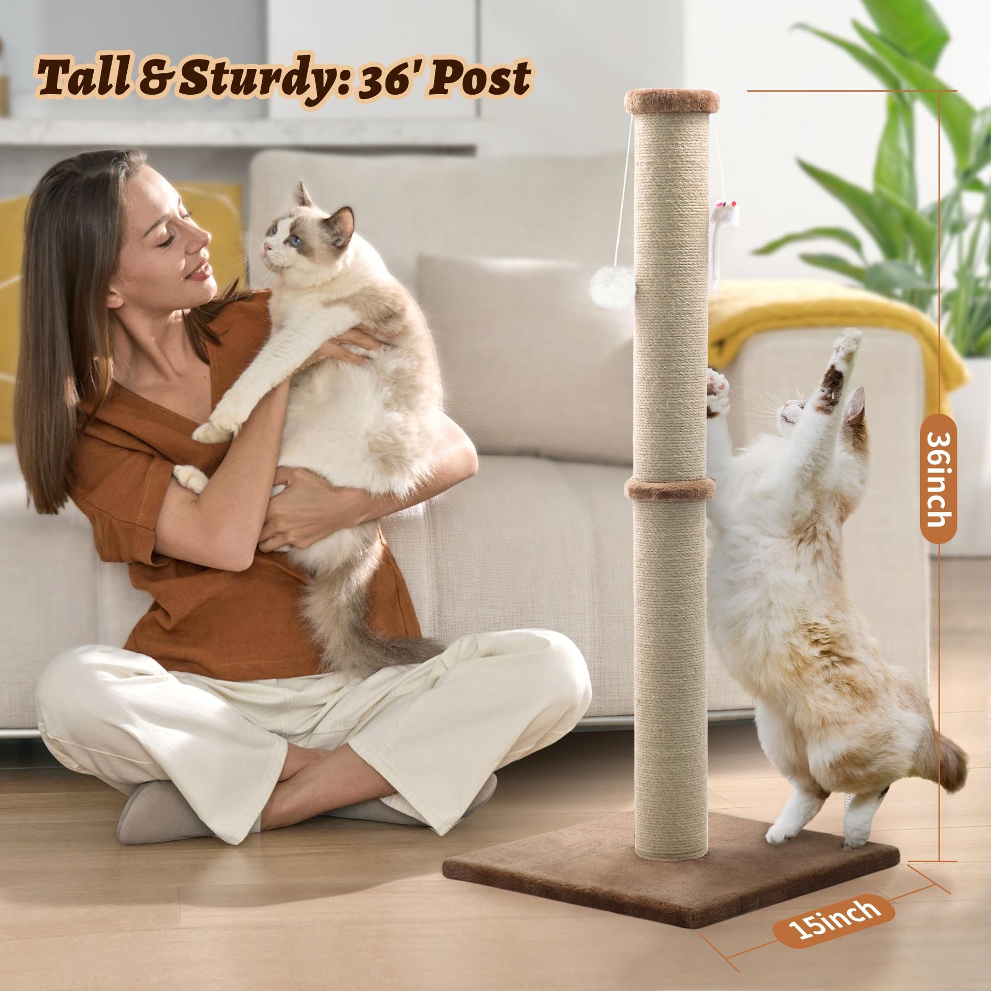 36'' Tall Cat Scratching Post, Large Sisal Scratch Post for Tower