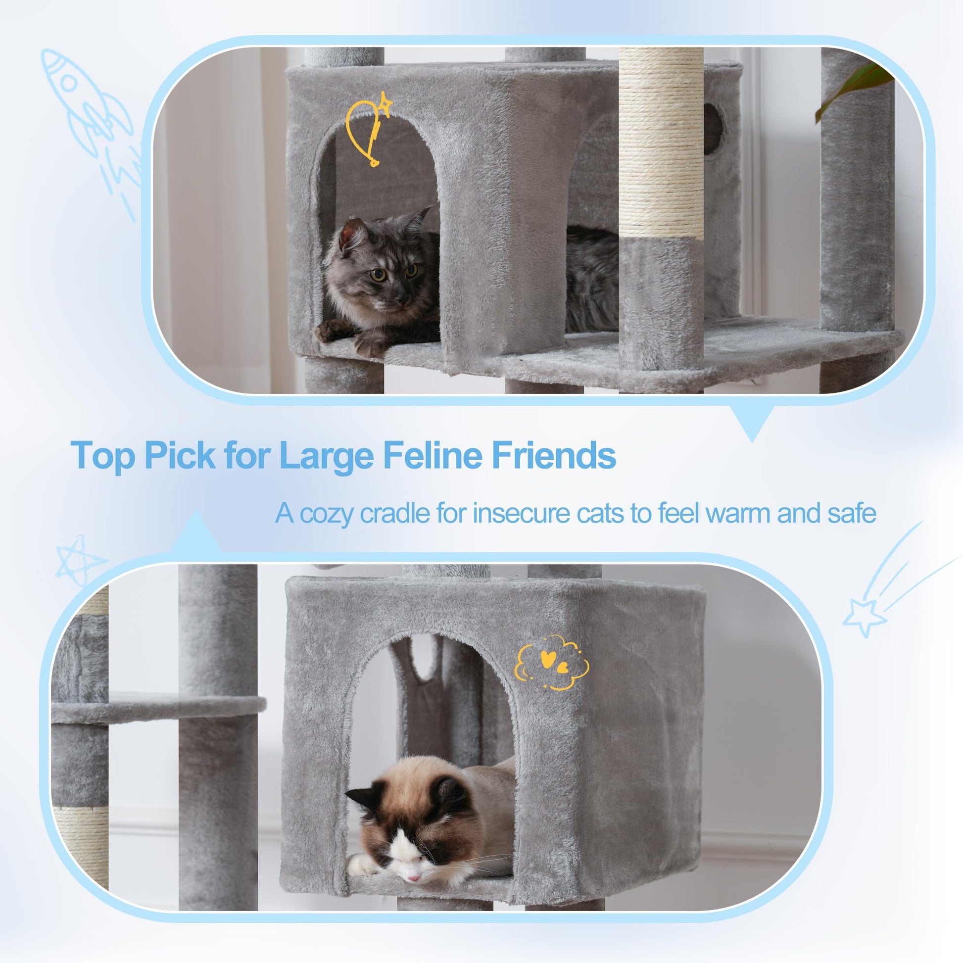 Hey-brother Tall Cat Tree Tower, Heavy Duty Scratching Posts Balls
