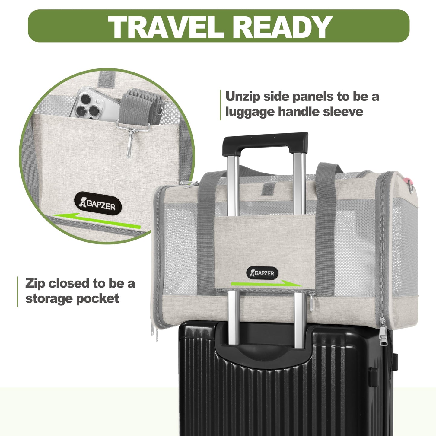 GAPZER Cat Carrier American Airline Approved 18x11x11, Top Opening Bag