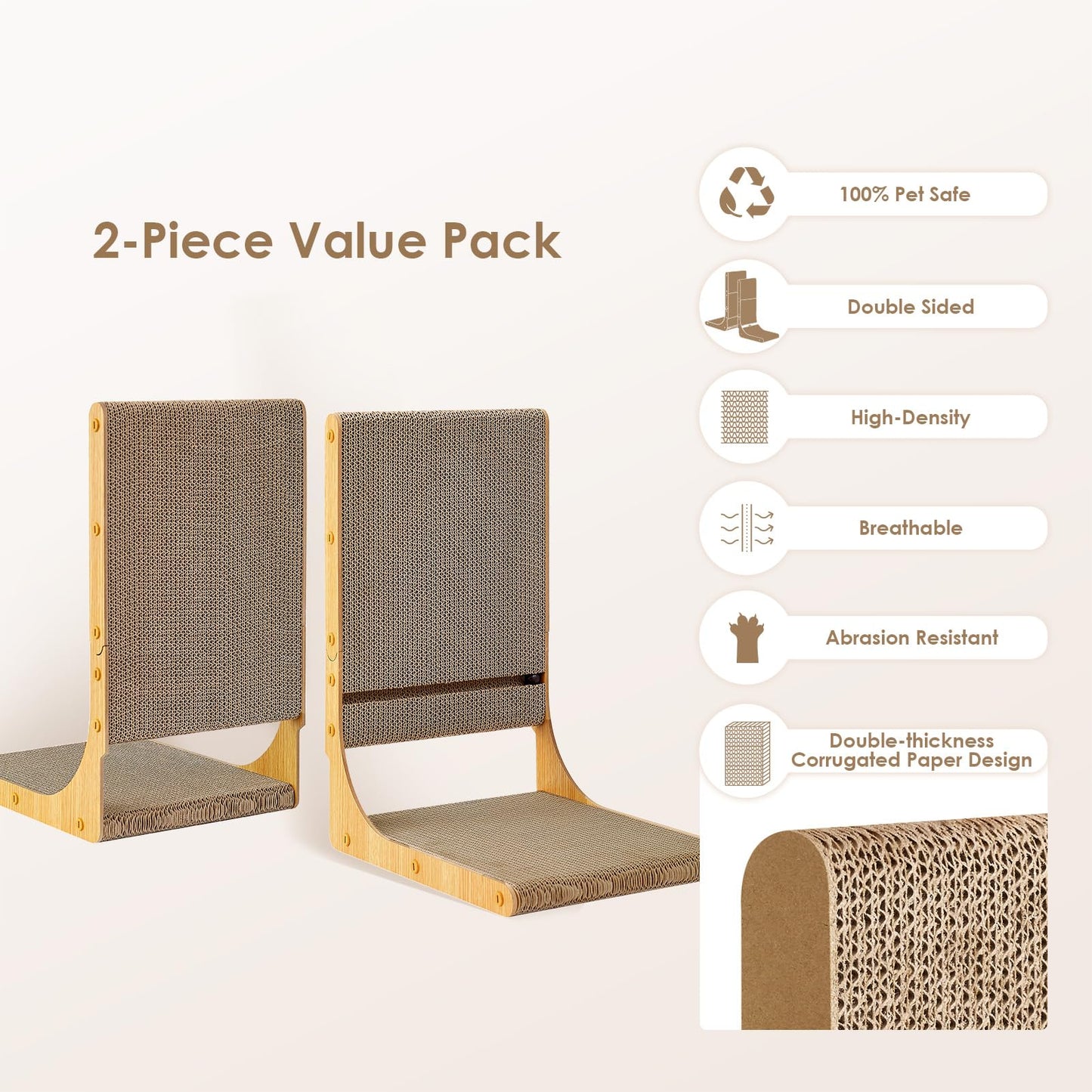 EHEYCIGA 2-Pack Cat Scratcher, L-Shaped Cardboard Scratch Pad