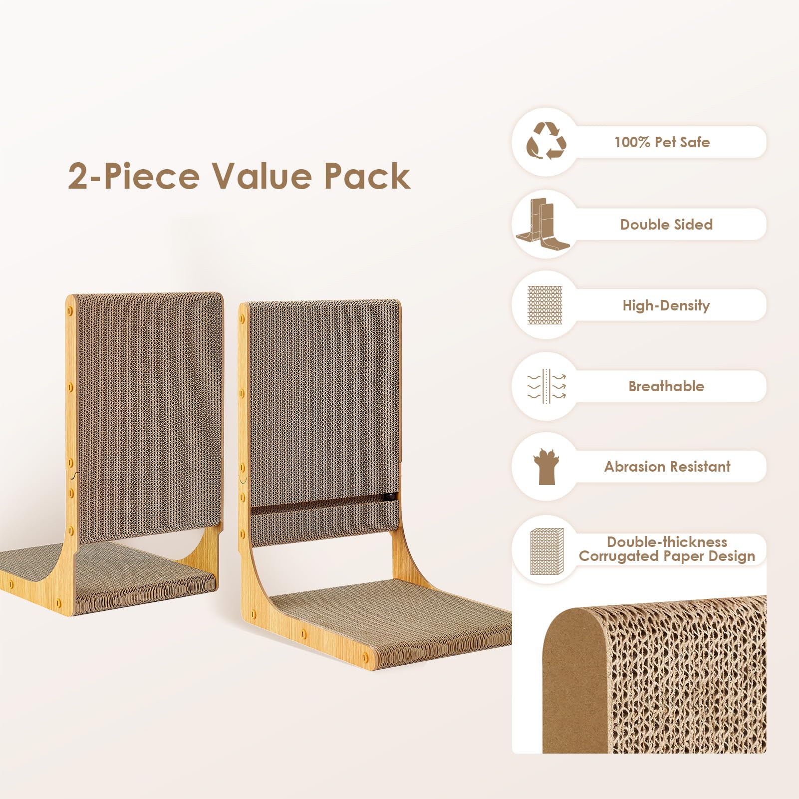 EHEYCIGA 2-Pack Cat Scratcher, L-Shaped Cardboard Scratch Pad