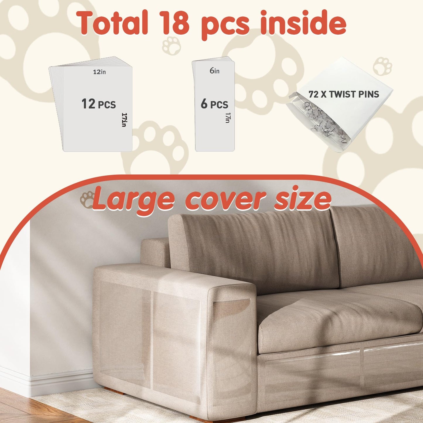 Secopad 18 PCS Large Cat Scratch Furniture Protector, Cover