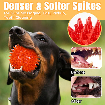 LECHONG 6-Pack 3.5” Squeaky Dog Balls, Durable Soft Spiky Chew Chew