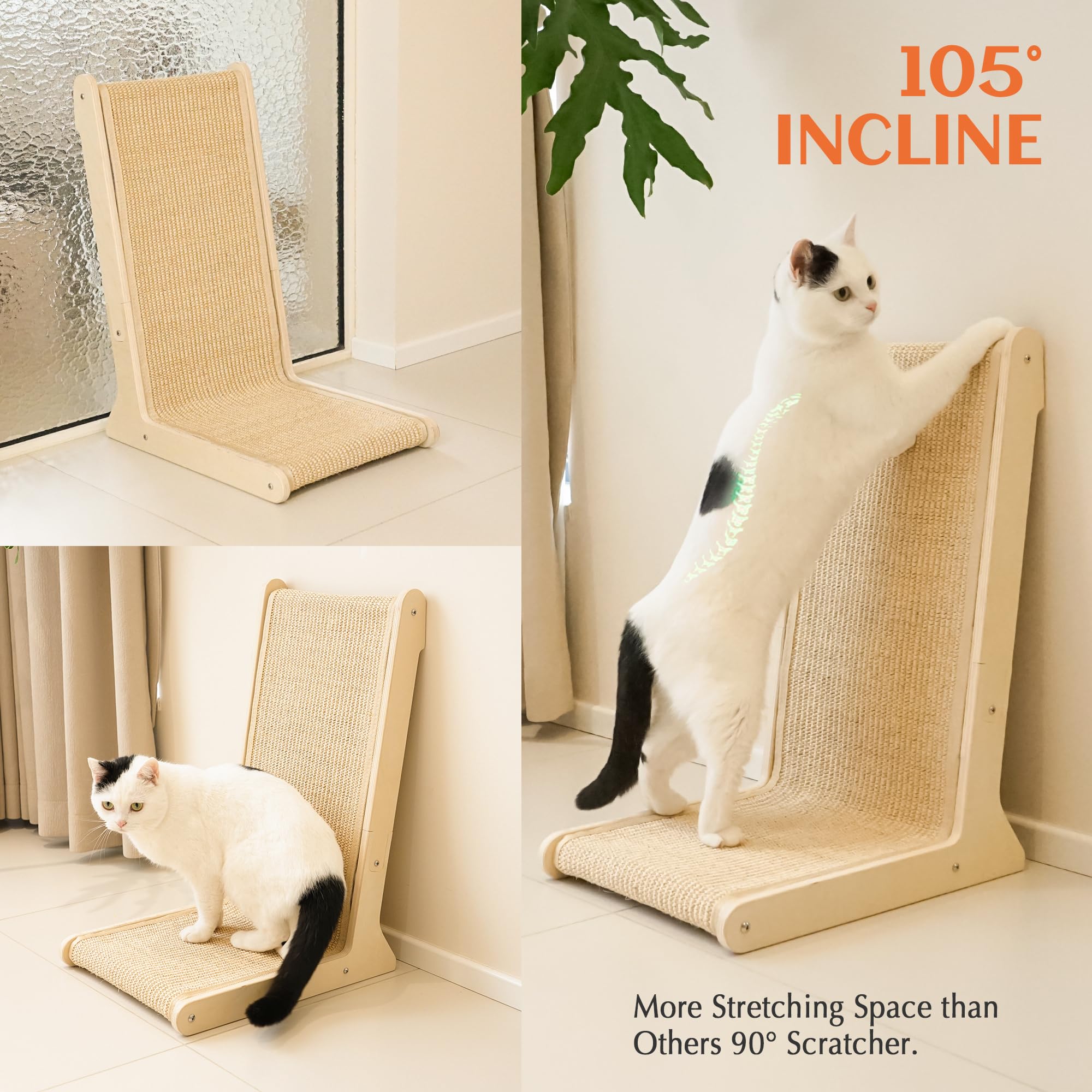 PETKARAY 105° Sisal Cat Scratcher, Sisal Scratch Pad for Indoor Pad