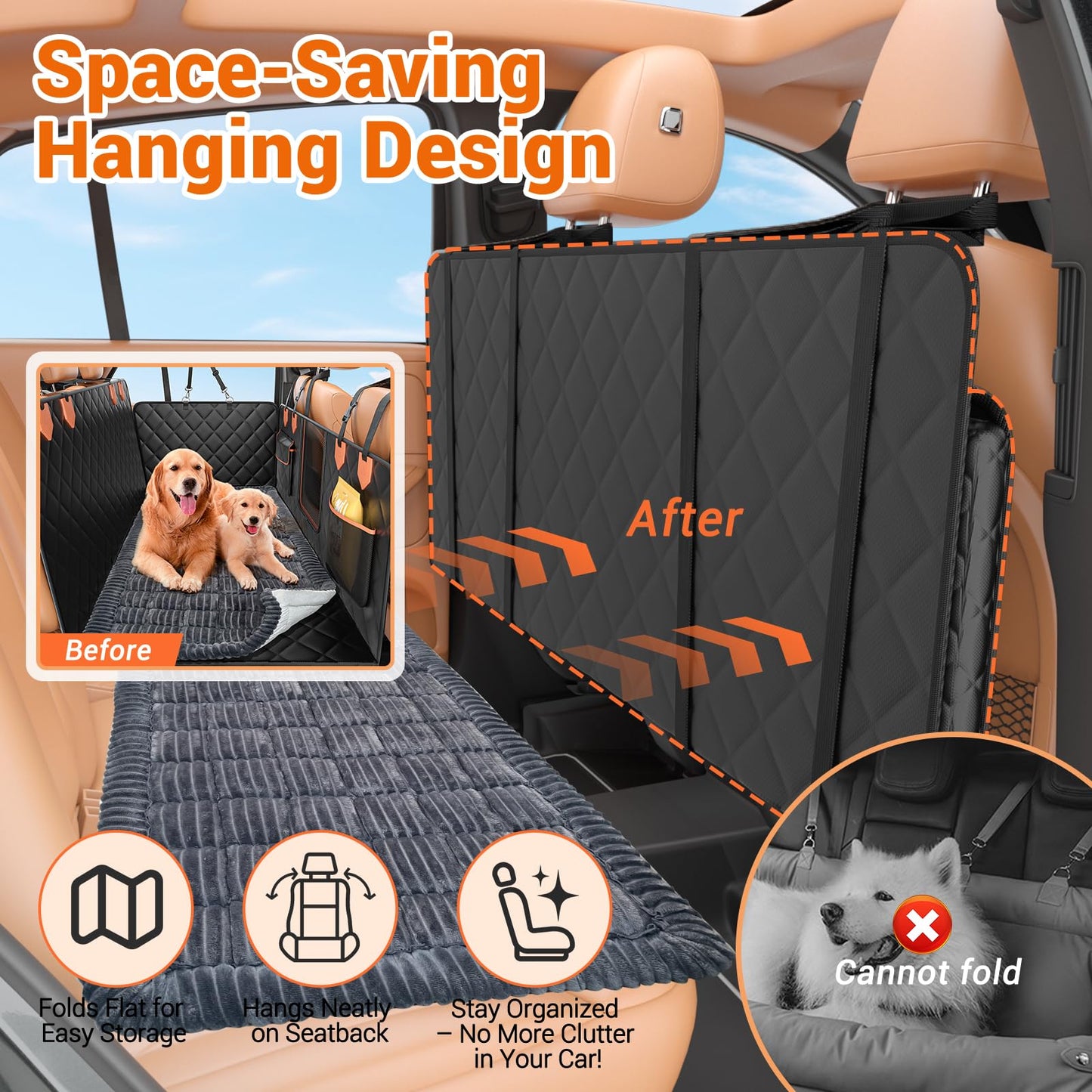 IJVAE Hard Bottom Car Seat Cover for Dog swith Removable Seat