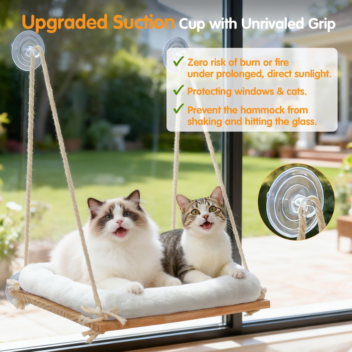 Anywish Cat Window Perch, Cat Hammock Bed with Solid Wood Seat 4 Bed
