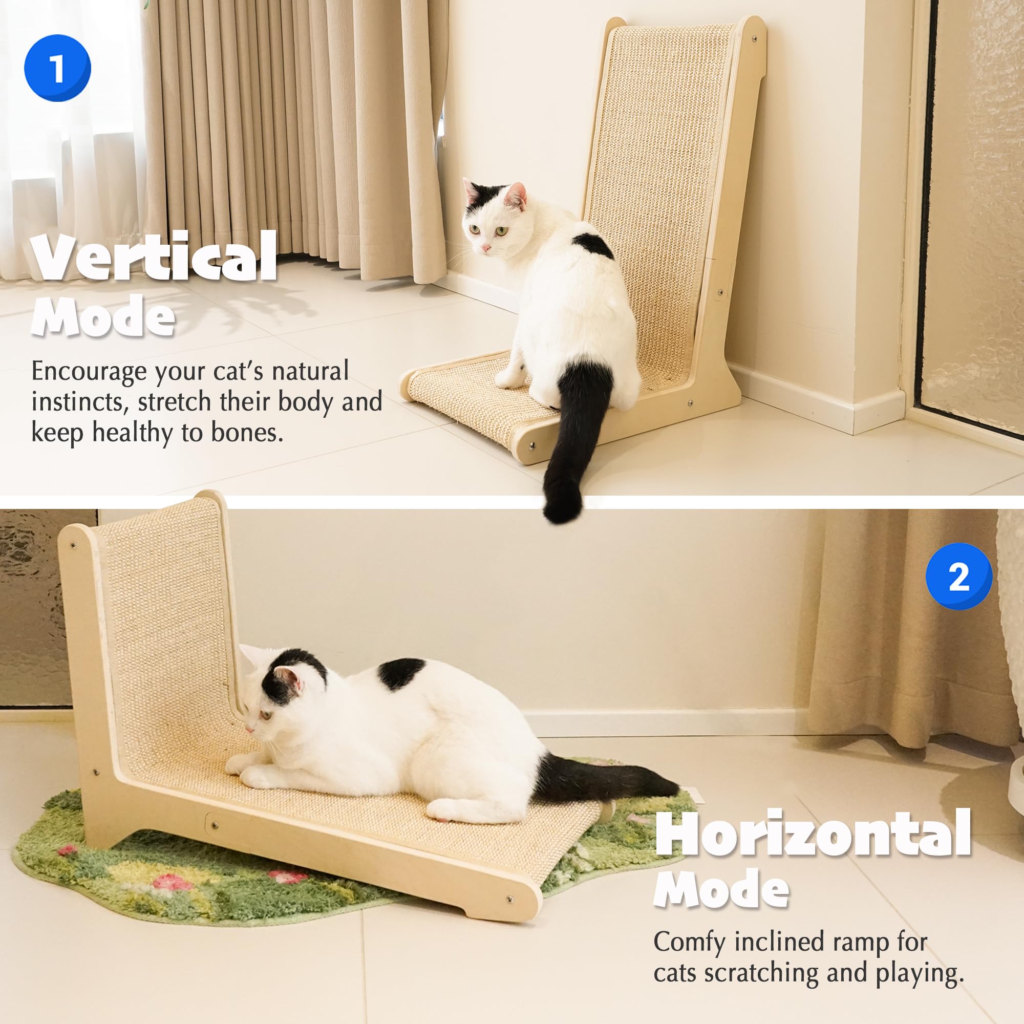 PETKARAY 105° Sisal Cat Scratcher, Sisal Scratch Pad for Indoor Pad