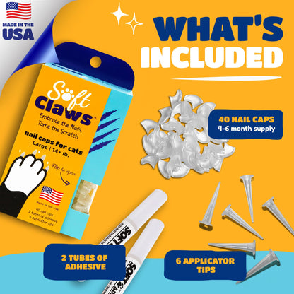 Soft Claws Nail Caps for Large Cats (40 Caps, Veterinarian-Developed