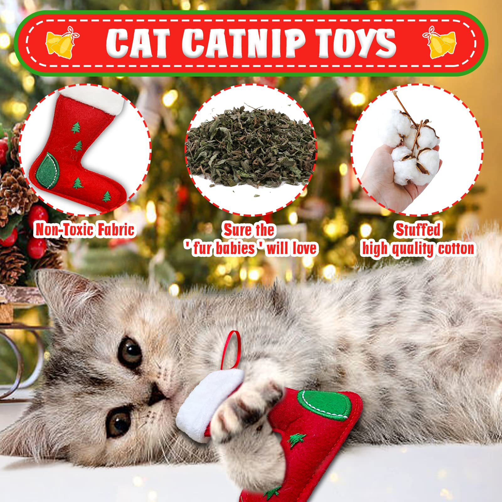 Lepawit Cat Christmas Stocking, 10 Pack Gifts for Christmas Catnip