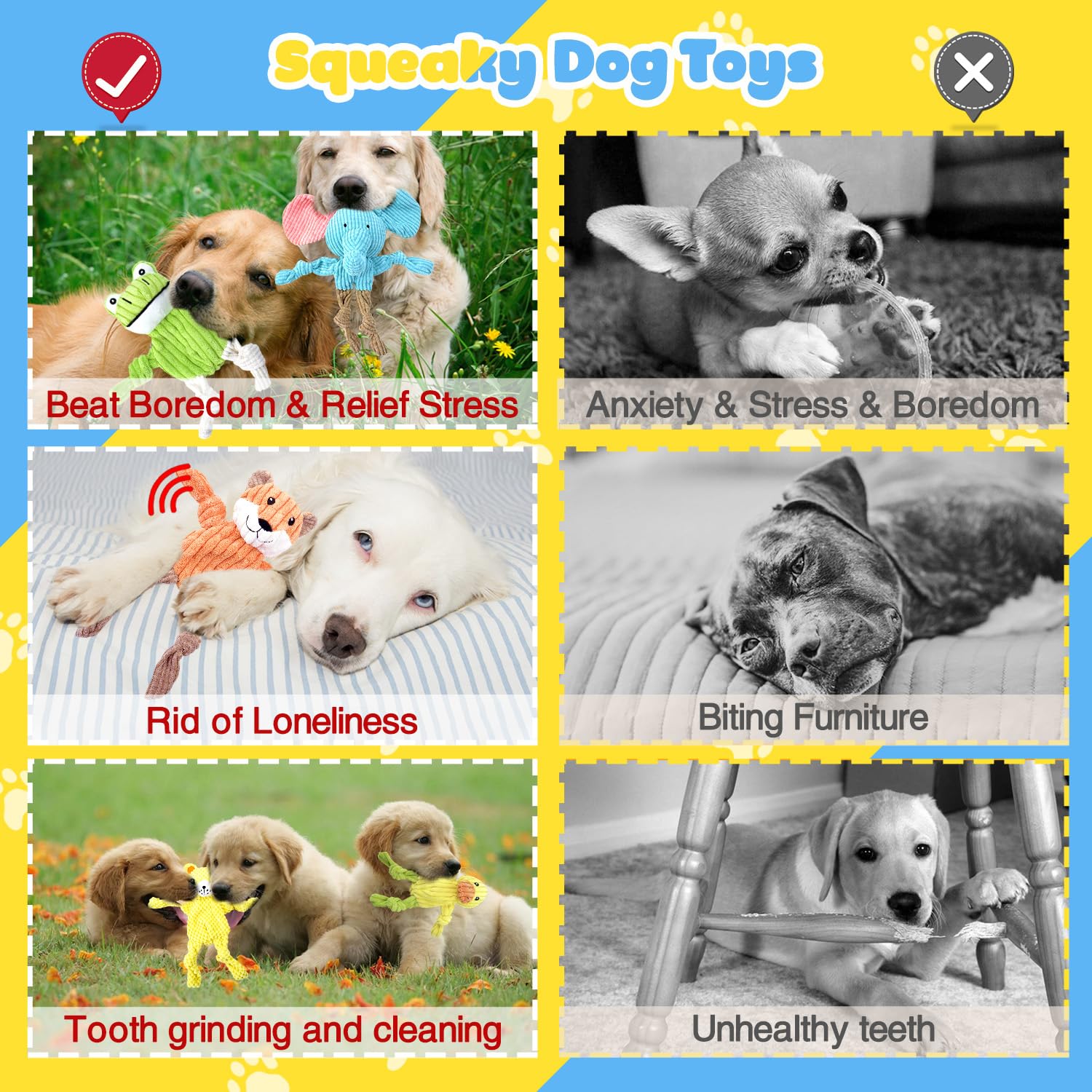 MRSOHRET 5 Pack Squeaky Dog Toys, No Stuffing Plush Dog Chew Toy Plush