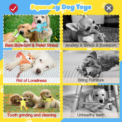 MRSOHRET 5 Pack Squeaky Dog Toys, No Stuffing Plush Dog Chew Toy Plush
