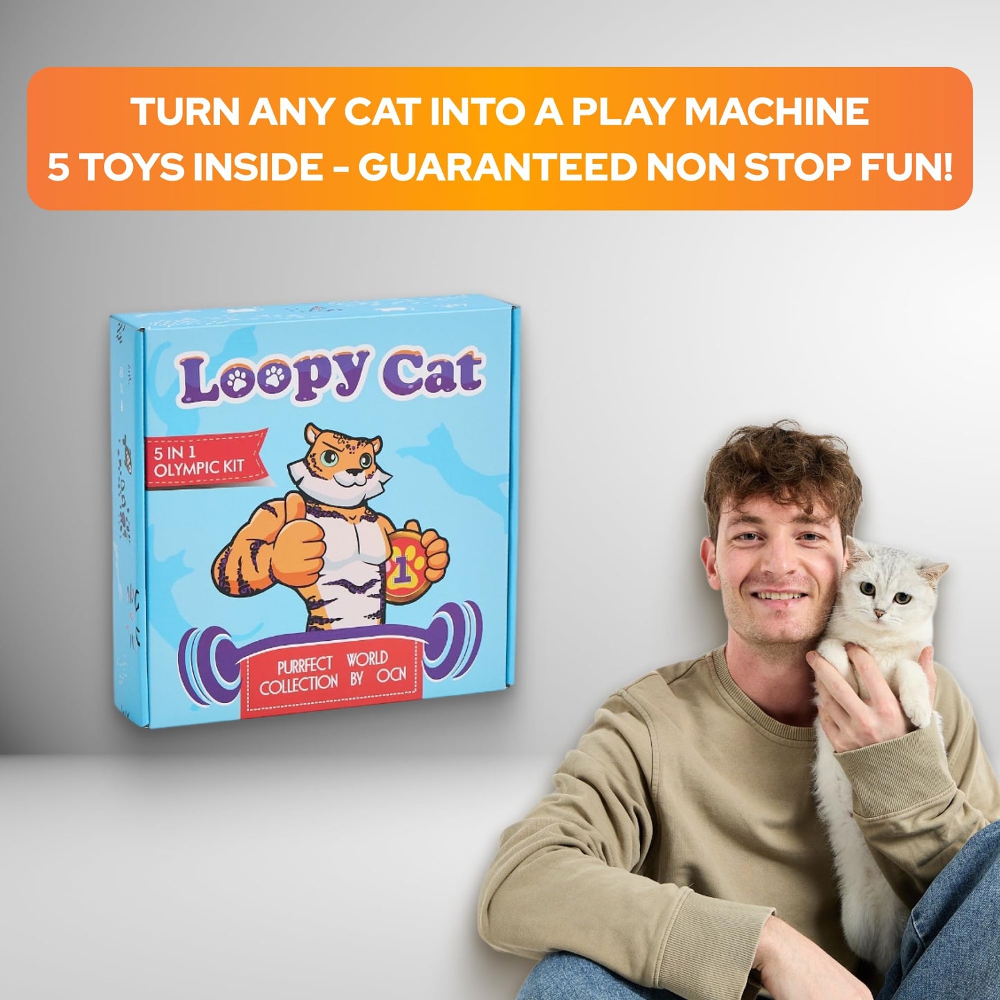 LOOPY CAT Toy Box 5 Interactive Indoor Cat Toys with Spiral Tunnel