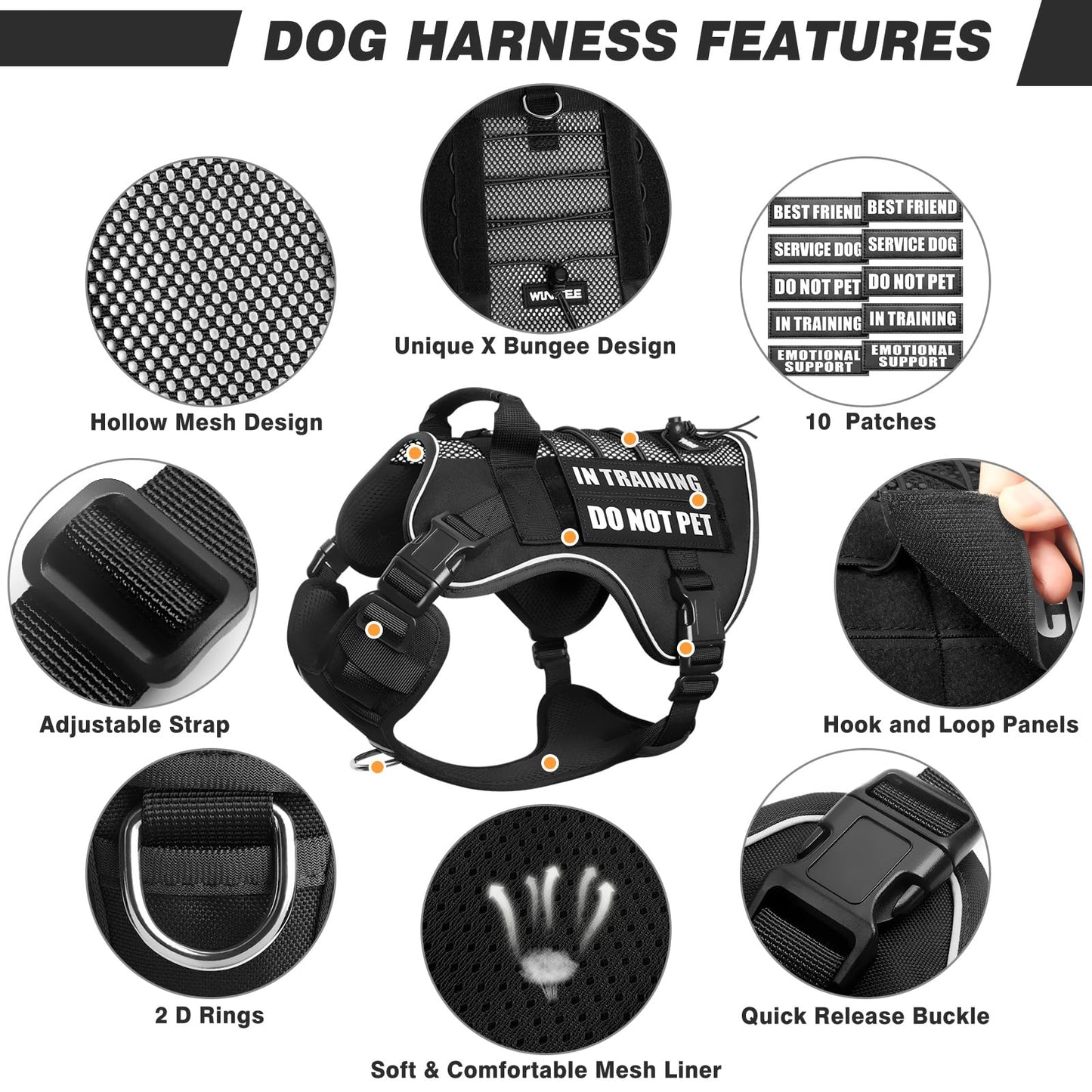 WINSEE Service Dog in Training Mesh Harness with 10 Pet Harness