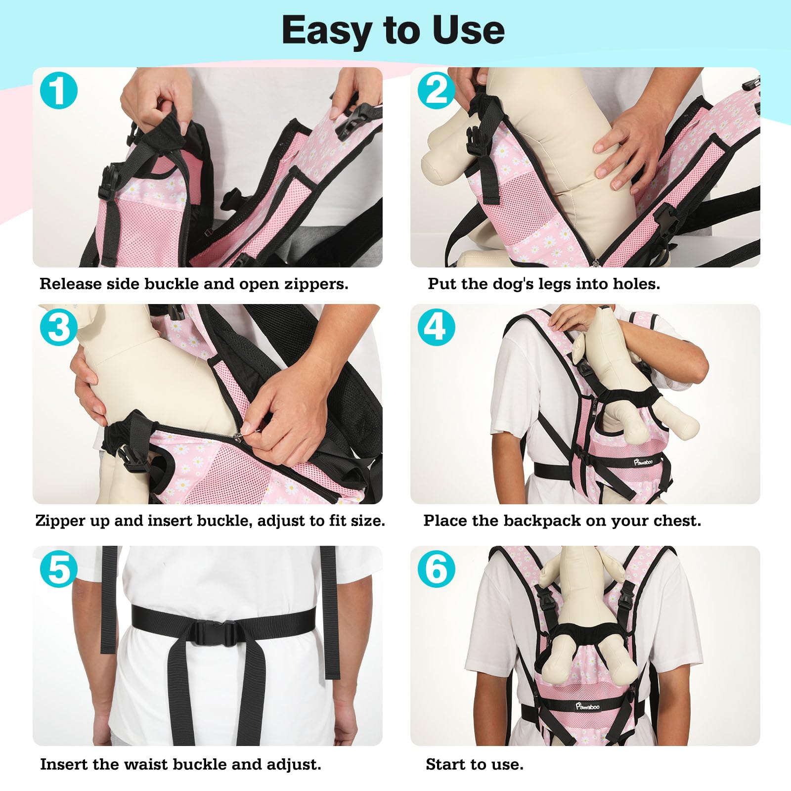 Pawaboo Pet Dog Front Carrier Backpacks, Legs Out Pet Carrier