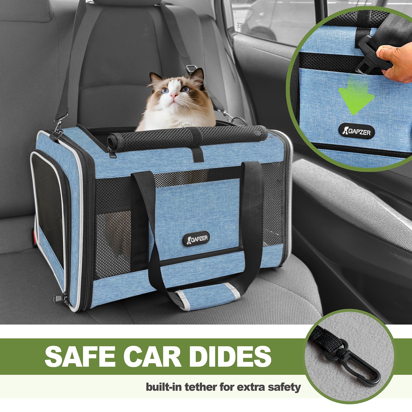 GAPZER Cat Carrier 18 x 11 x 11 Top Loading Soft-Sided Pet Travel Bag