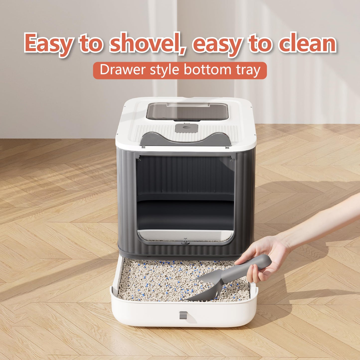Upgraded Fully Enclosed Cat Litter Box with Lid, Covered Cat Box