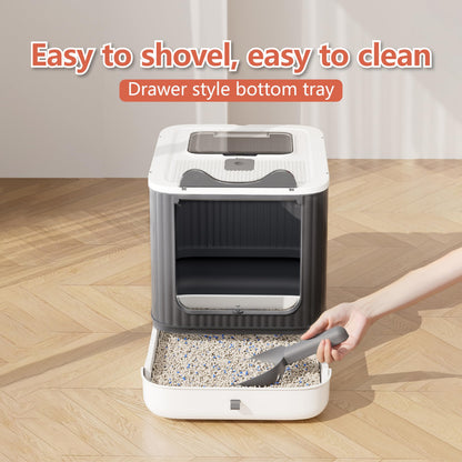 Upgraded Fully Enclosed Cat Litter Box with Lid, Covered Cat Box