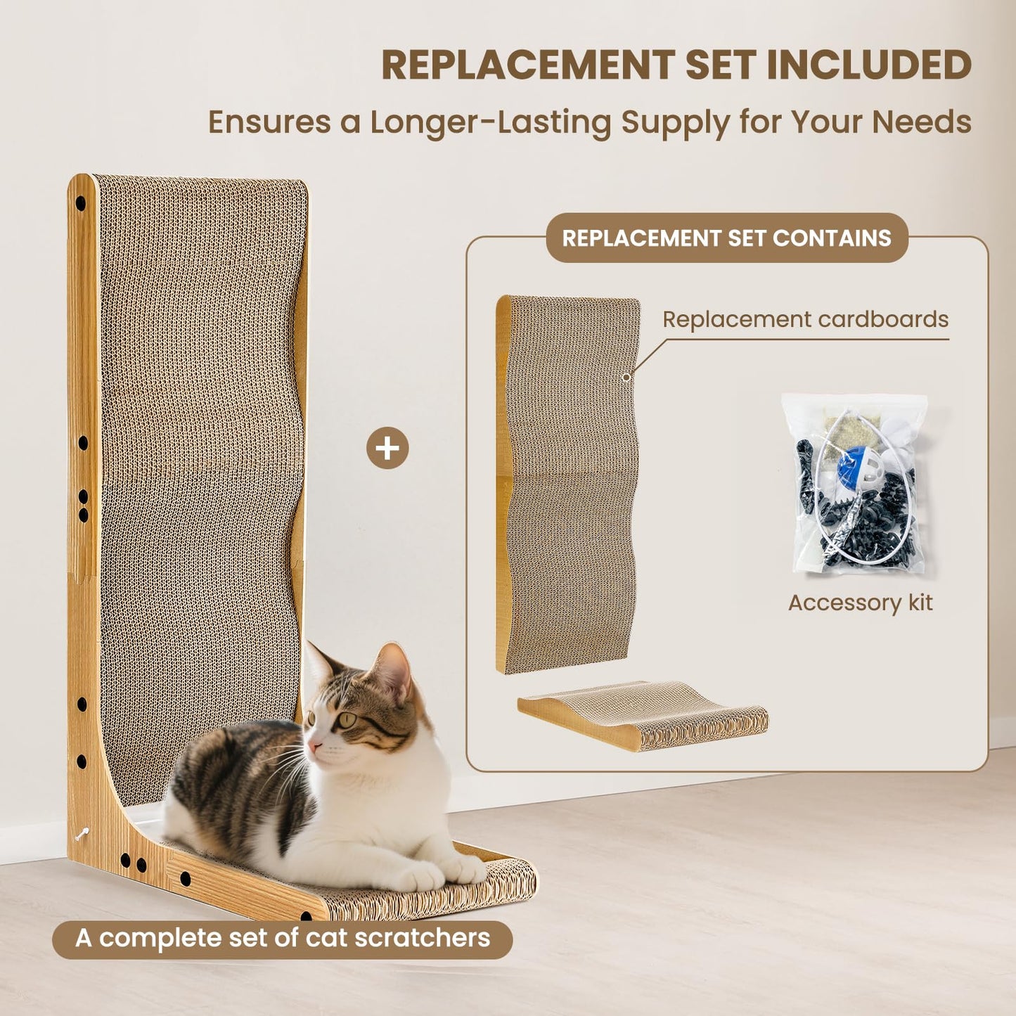Cat Scratcher with Replacement Cardboard, 27.6" L Shape Wall Catnip